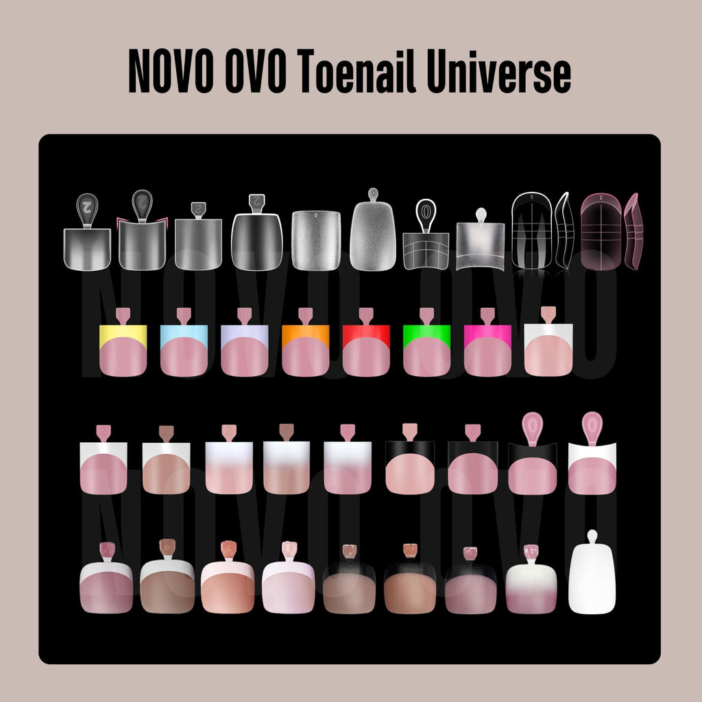 NOVO OVO Ombre French Tip Toe Nail Tips – Pre-Designed Soft Gel Press-On, Brown Pink, 240 pcs, 15 Sizes
