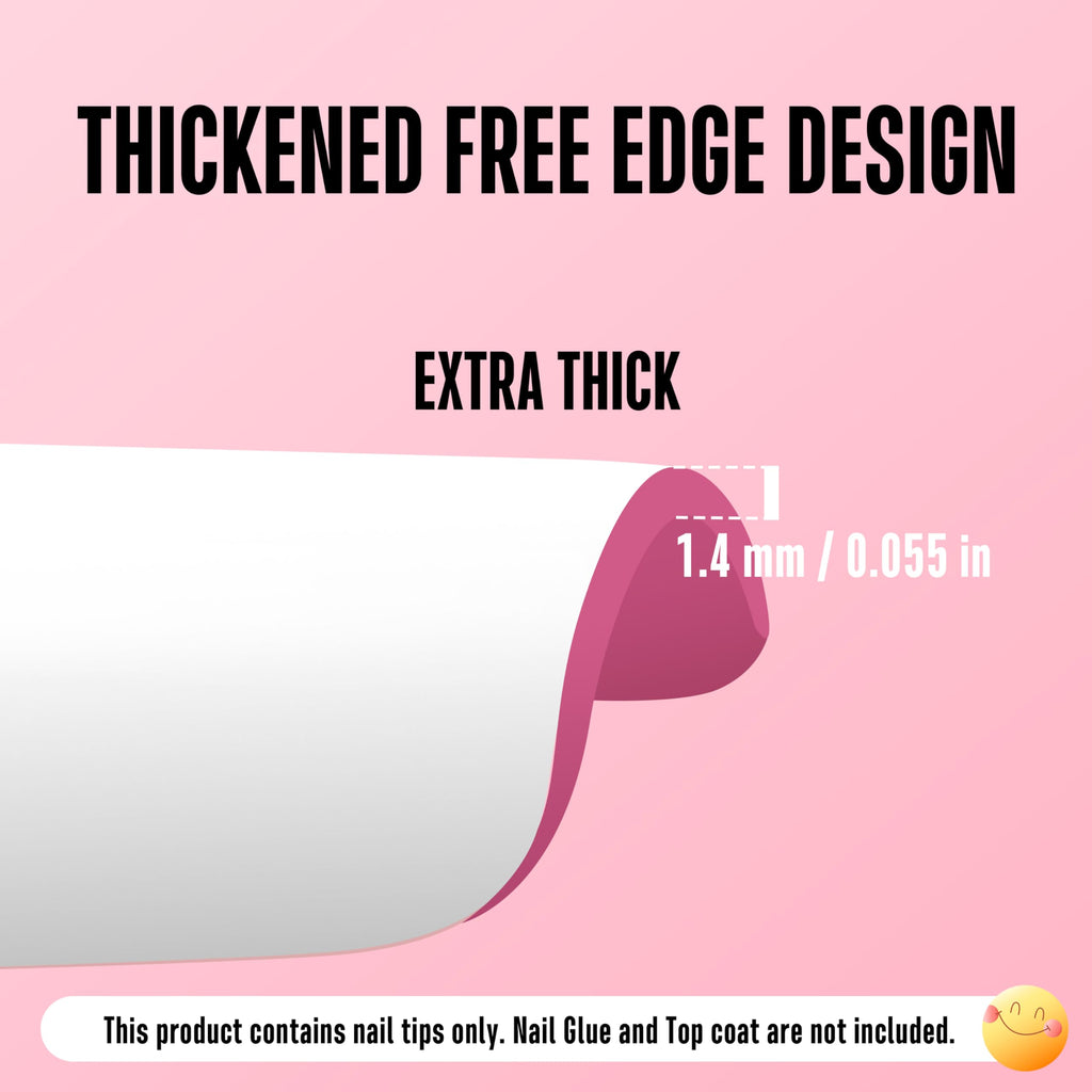 NOVO OVO White French Tip Coffin Nails – Rose Pink, Extra Thick Soft Gel Press-On, 15 Sizes x 240 pcs
