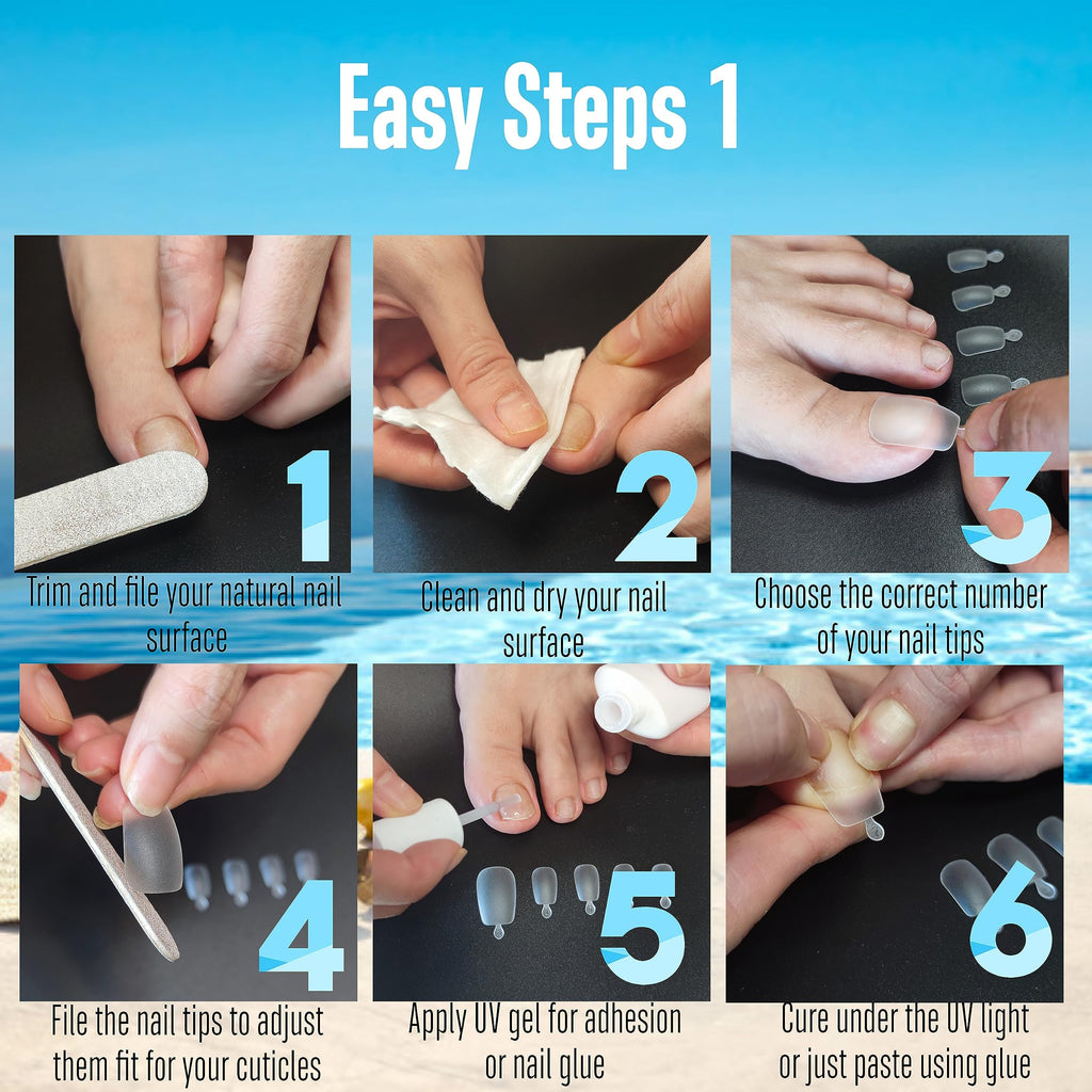 NOVO OVO 120 Pcs Long Toe Nail Tips – Curved Full Cover Press-On Toenails