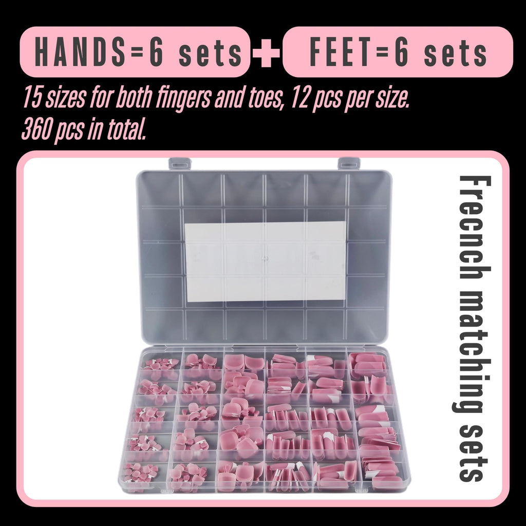 NOVO OVO French Tip Matching Press-on Nails Set – Berry Pink, Soft Gel Extension, 360 pcs