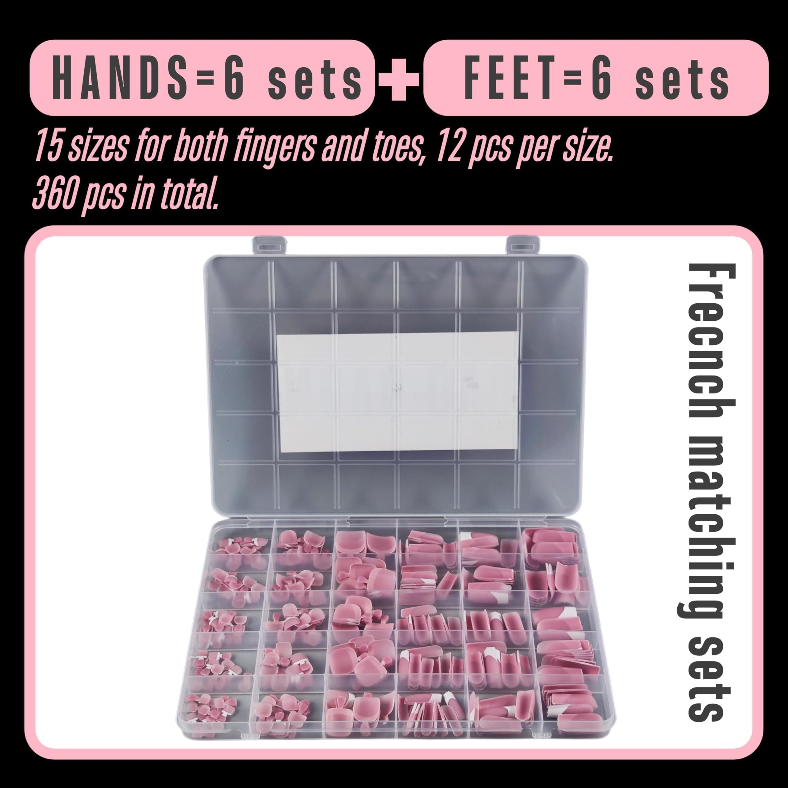 NOVO OVO French Tip Matching Press-on Nails Set – Berry Pink, Soft Gel Extension, 360 pcs