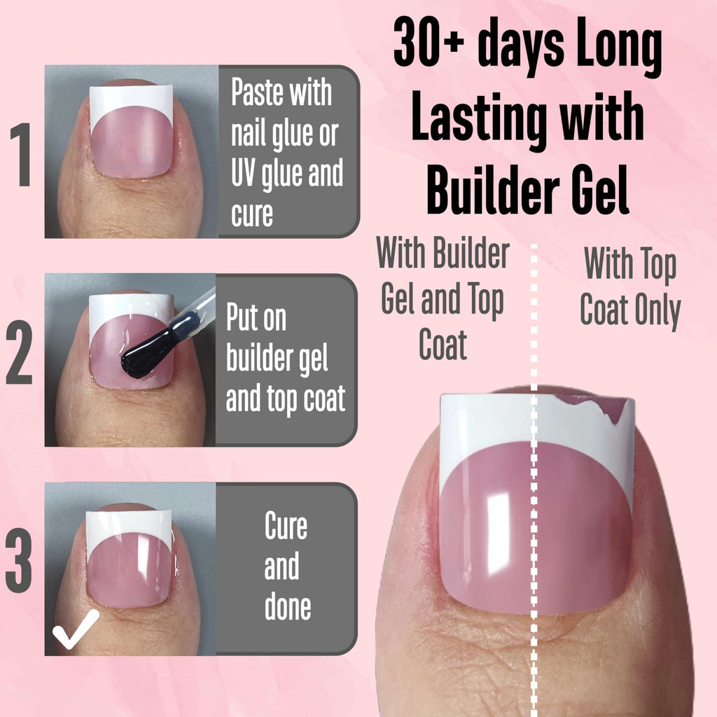 NOVO OVO French Tip Toe Nails Berry Pink – Press-On Tips with Pre-Applied Primer & Base Coat