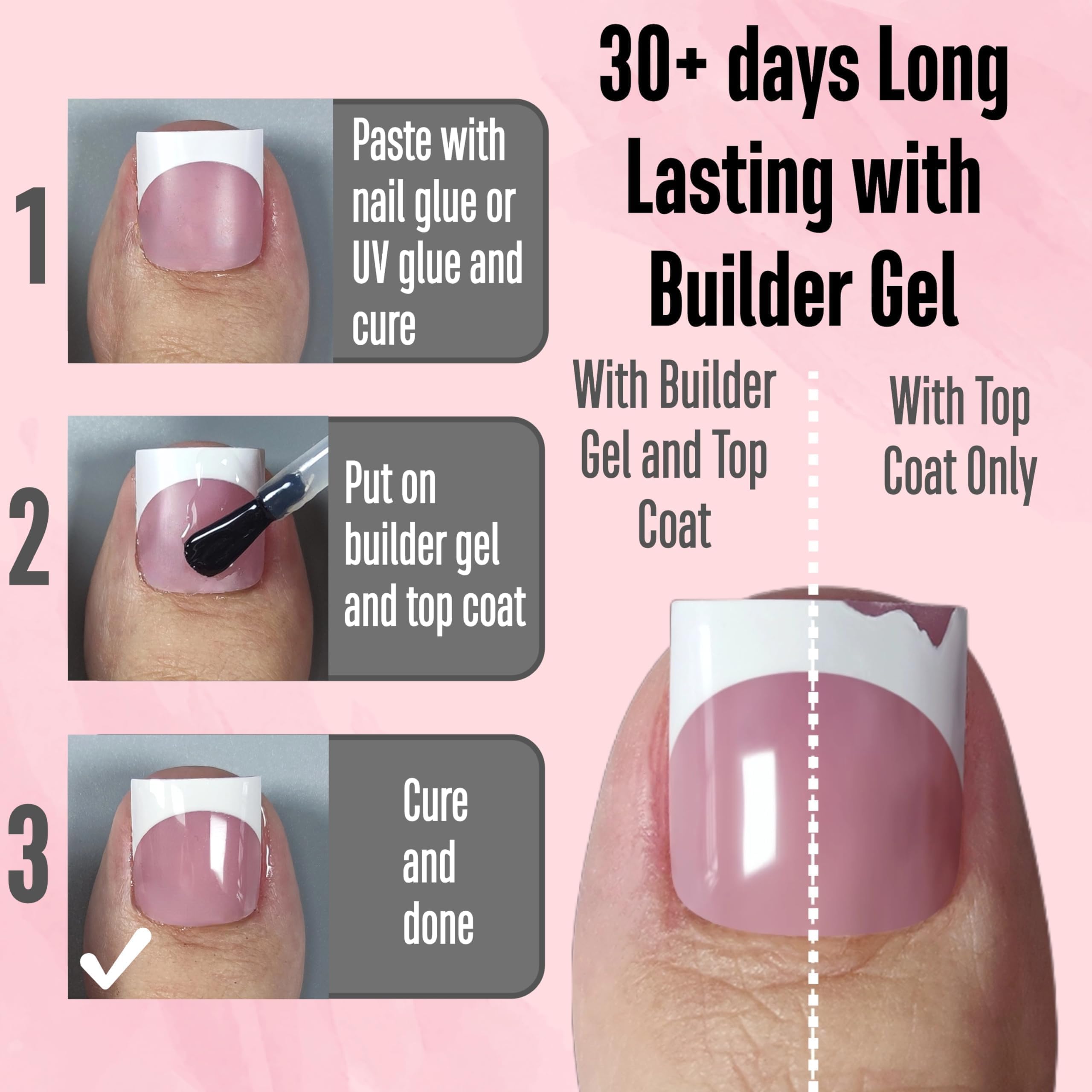 NOVO OVO French Tip Toe Nails Berry Pink – Press-On Tips with Pre-Applied Primer & Base Coat