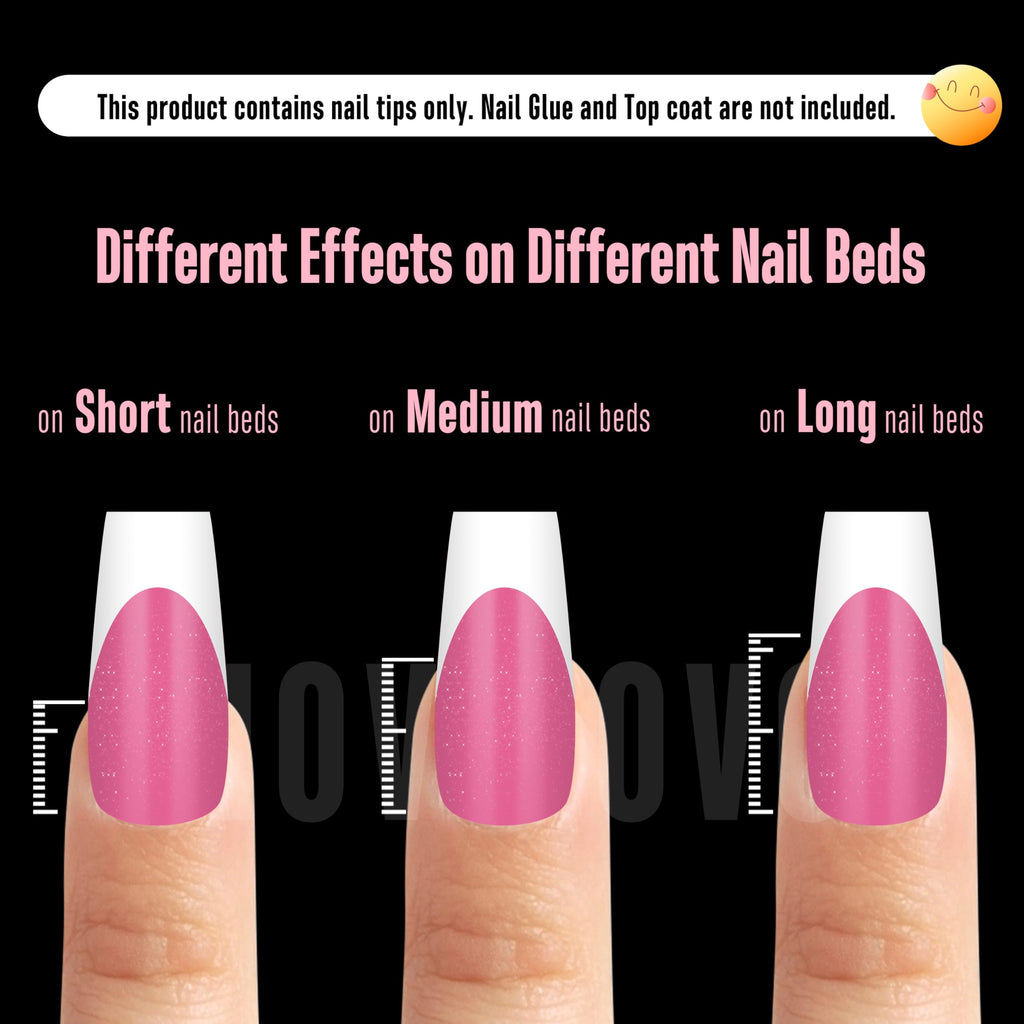 NOVO OVO White French Tip Coffin Nails – Rose Pink, Extra Thick Soft Gel Press-On, 15 Sizes x 240 pcs