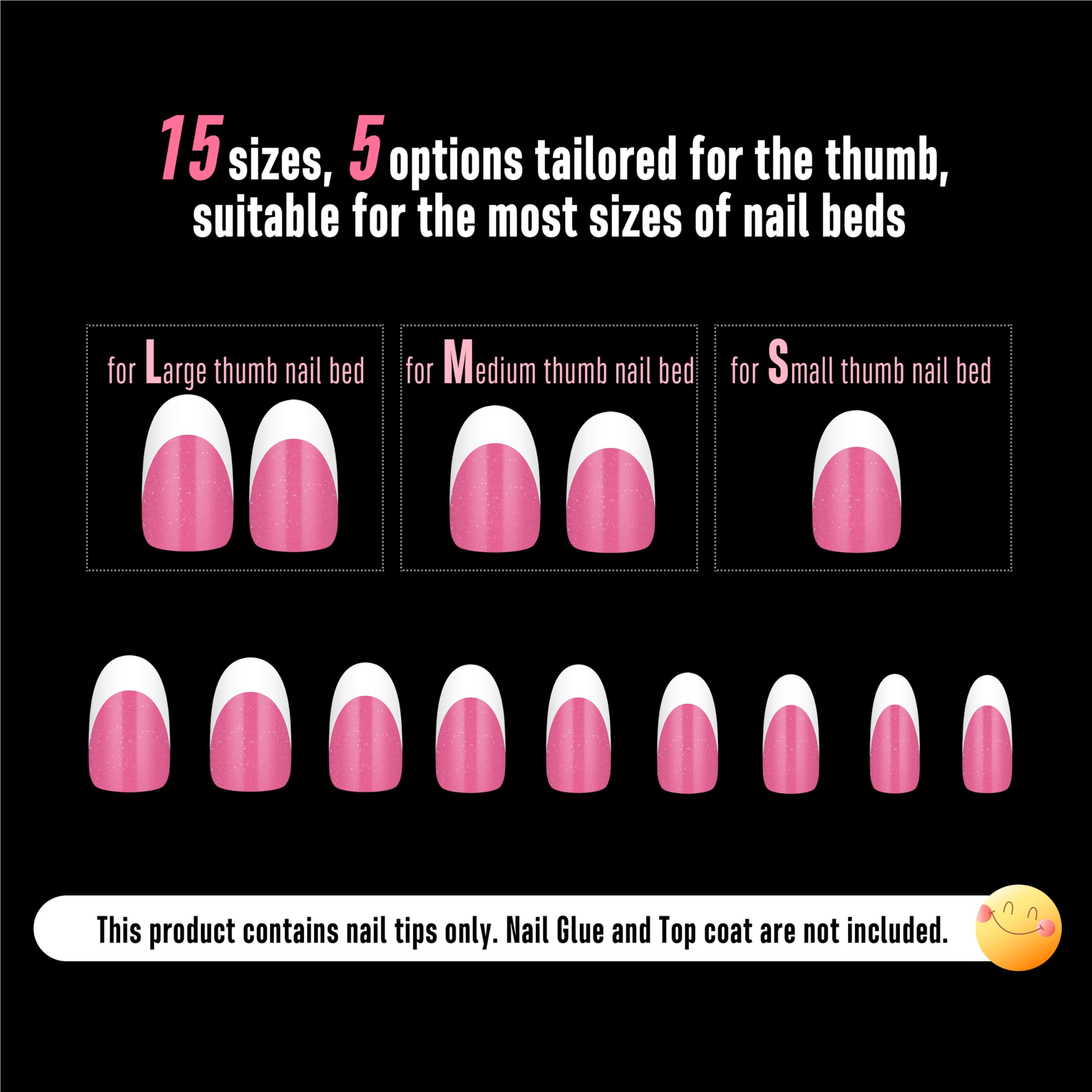 NOVO OVO White French Tip Oval Nail Tips – Rose Pink, Extra Thick Soft Gel, 15 Sizes, 240 pcs (No Glue Included)
