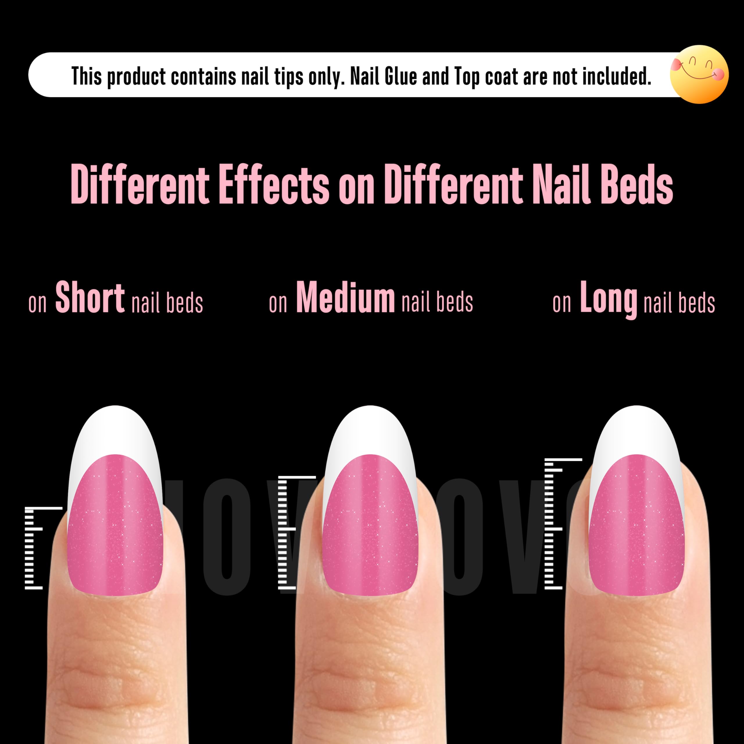 NOVO OVO White French Tip Oval Nail Tips – Rose Pink, Extra Thick Soft Gel, 15 Sizes, 240 pcs (No Glue Included)