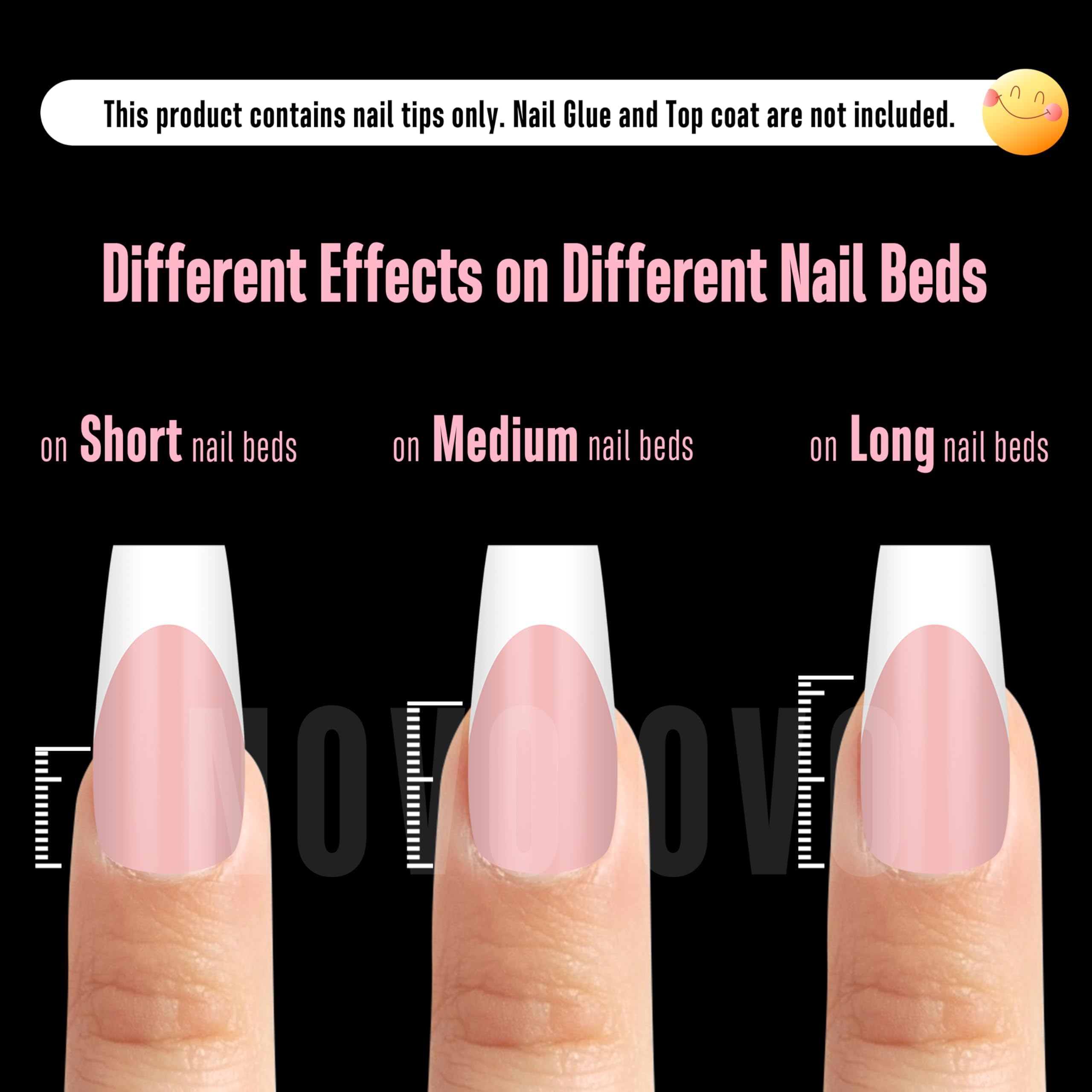 NOVO OVO White French Tip Medium Coffin Nail Tips – Baby Pink, Extra Thick Soft Gel, 240 pcs (15 Sizes)