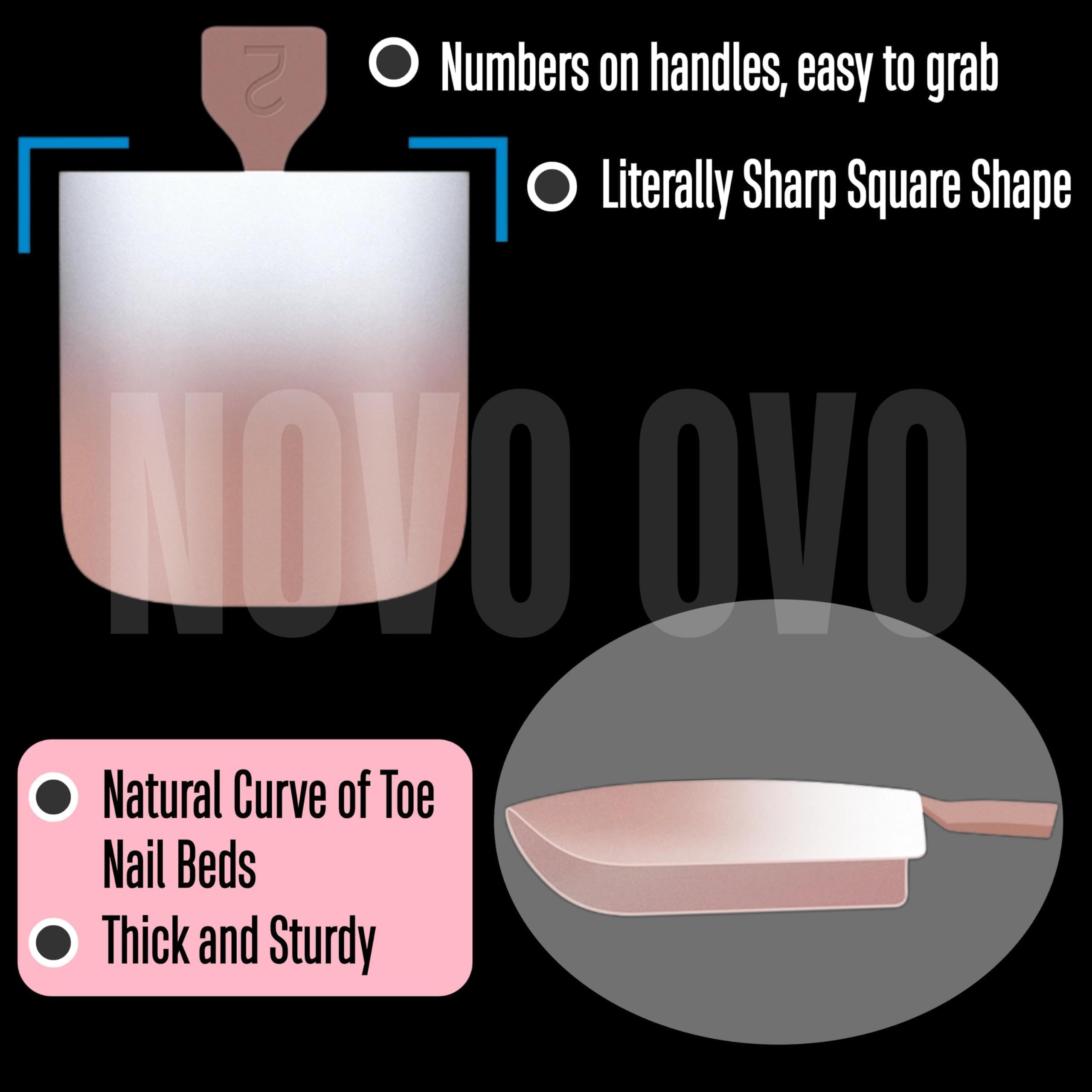 NOVO OVO Ombre French Tip Toe Nail Tips – Pre-Designed Soft Gel Press-On, Brown Pink, 240 pcs, 15 Sizes