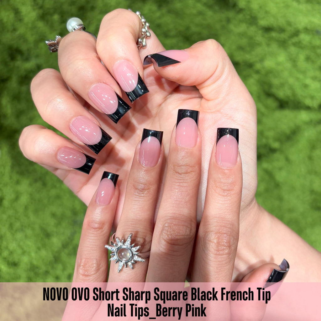 NOVO OVO Short Sharp Square Nail Tips Berry Pink – 240 pcs, 15 Sizes, Soft Gel Full Cover with Builder Gel & Top Coat