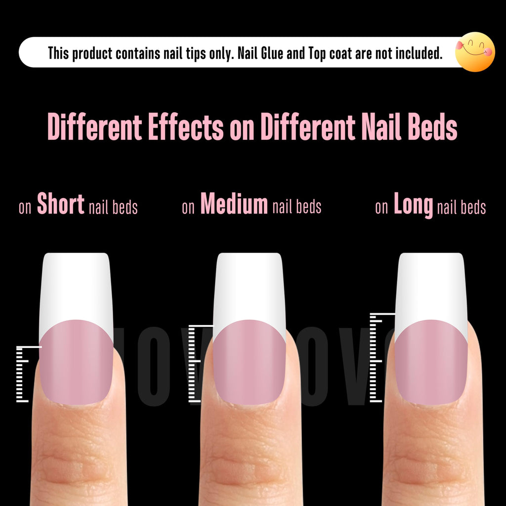 NOVO OVO Old School Wide White French Tip Nail Tips – Press On, Extra Thick Soft Gel, 15 Sizes, 240 pcs