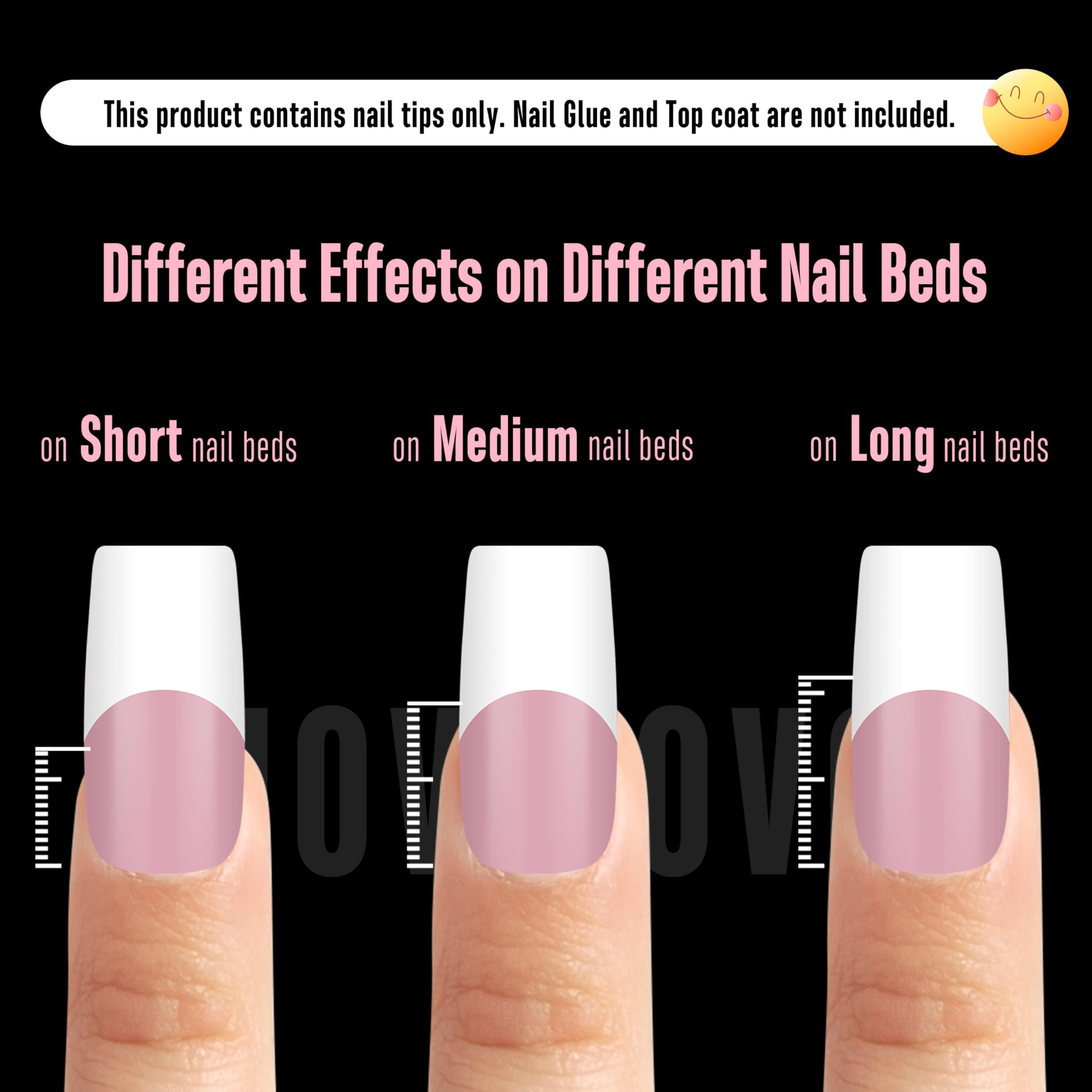NOVO OVO Old School Wide White French Tip Nail Tips – Press On, Extra Thick Soft Gel, 15 Sizes, 240 pcs