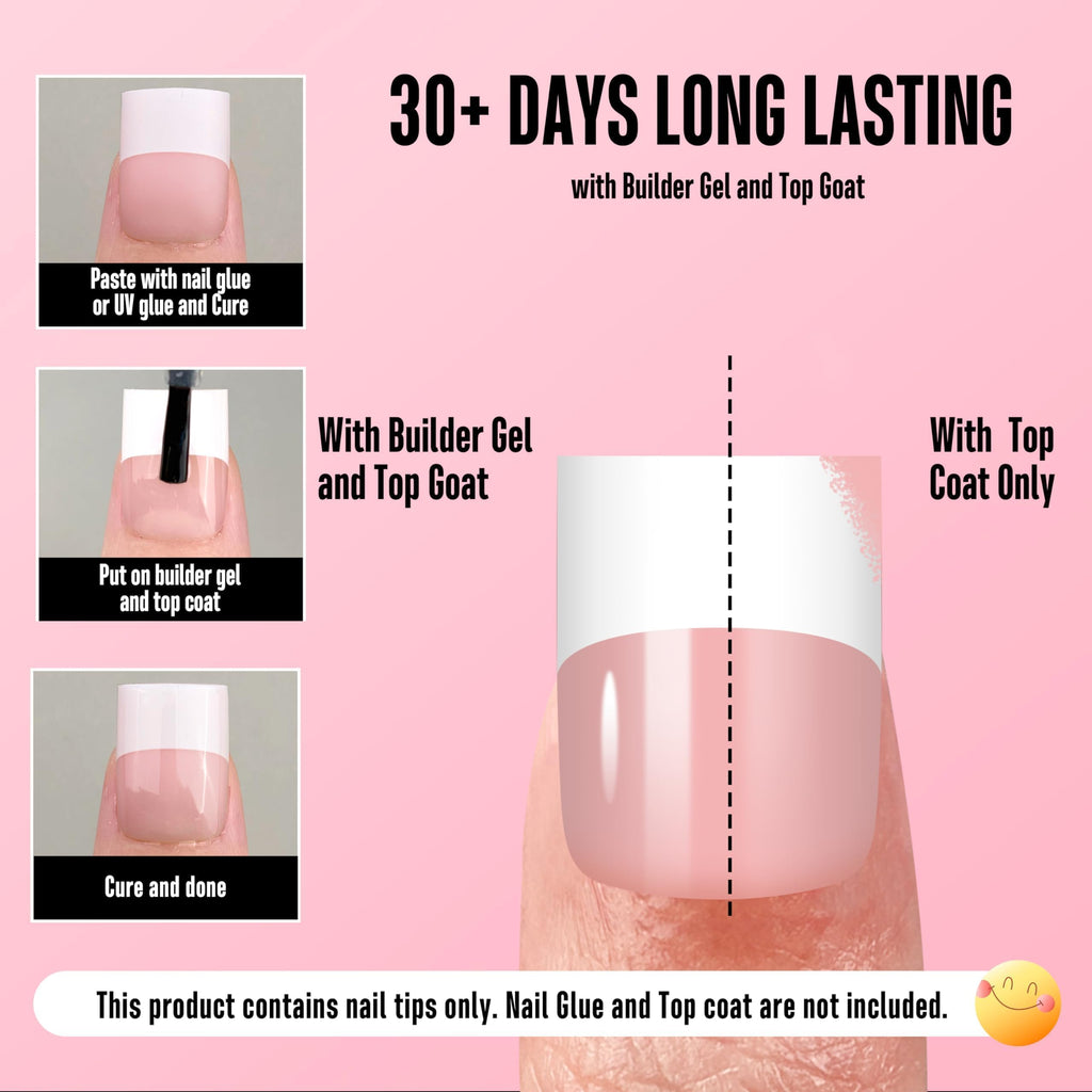 NOVO OVO Old School White French Tip Nail Tips – Baby Pink, 240 pcs, 15 Sizes