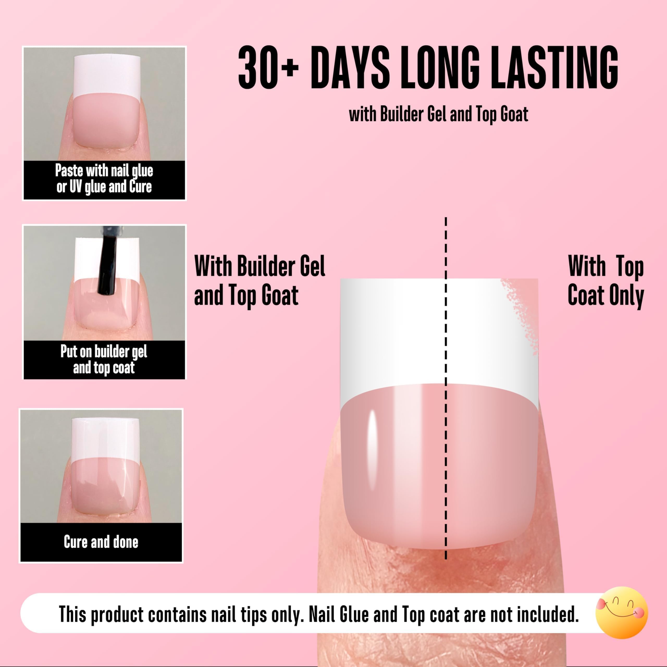 NOVO OVO Old School White French Tip Nail Tips – Baby Pink, 240 pcs, 15 Sizes