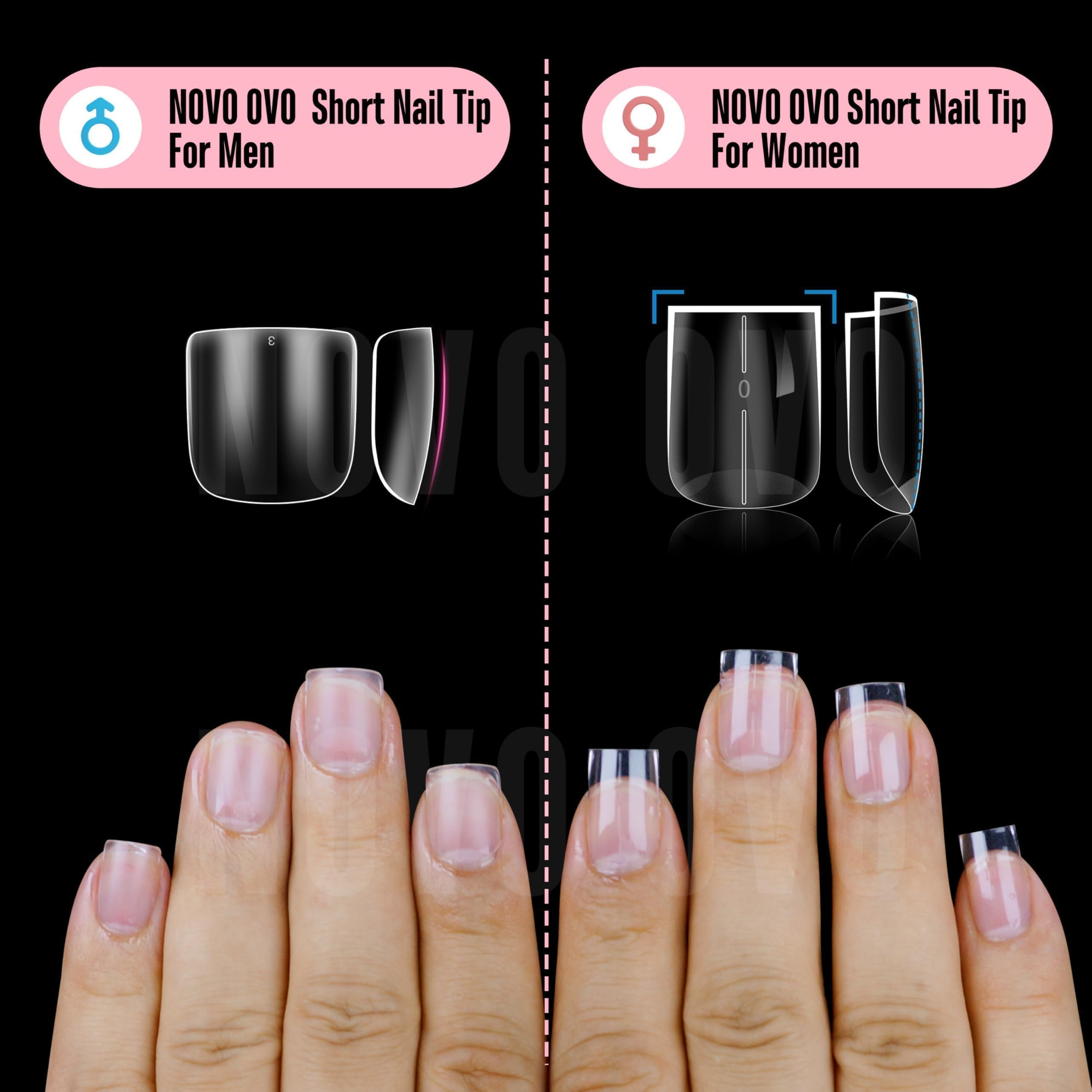 NOVO OVO Extra Short Nail Tips for Wide Nail Beds – 16 Sizes x 640pcs