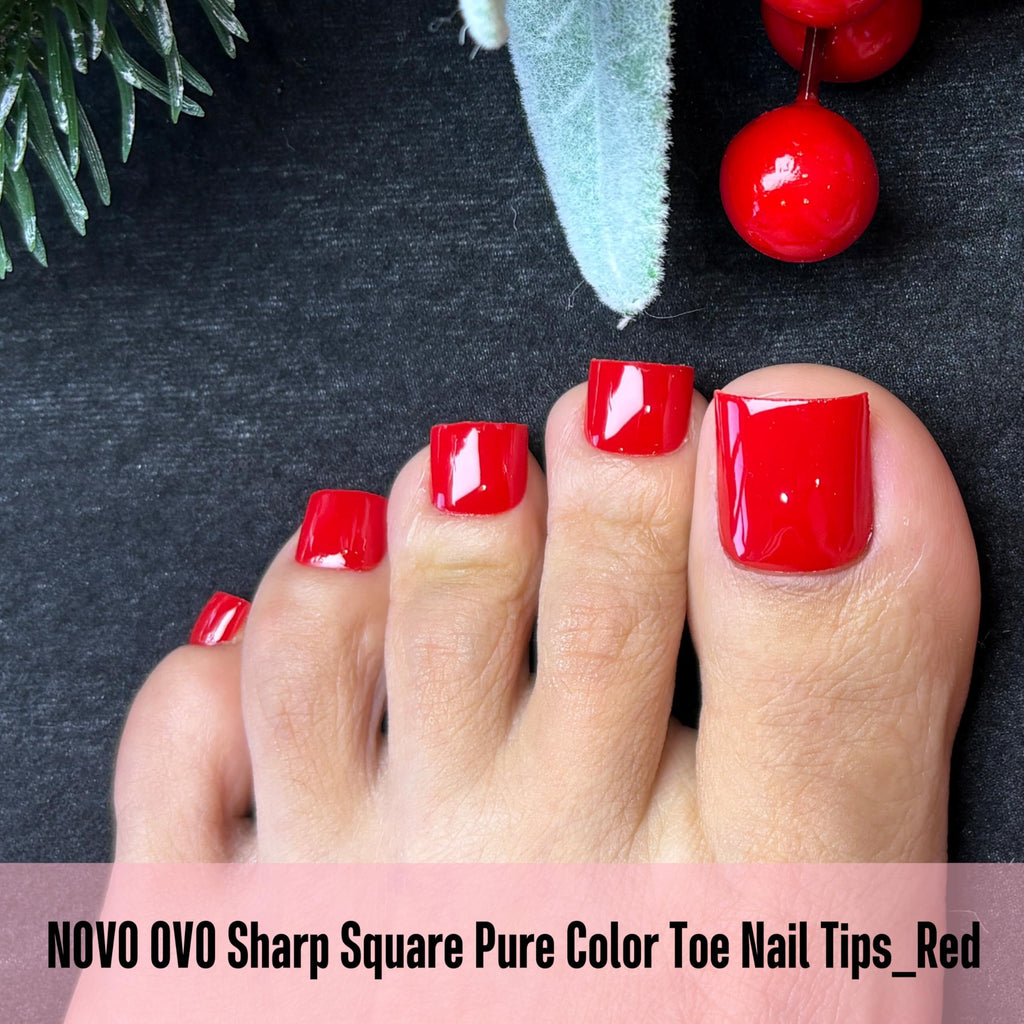 NOVO OVO Red Toe Nail Tips Square - 240Pcs Soft Gel Press On Toenails, 15 Sizes, Wide Fit