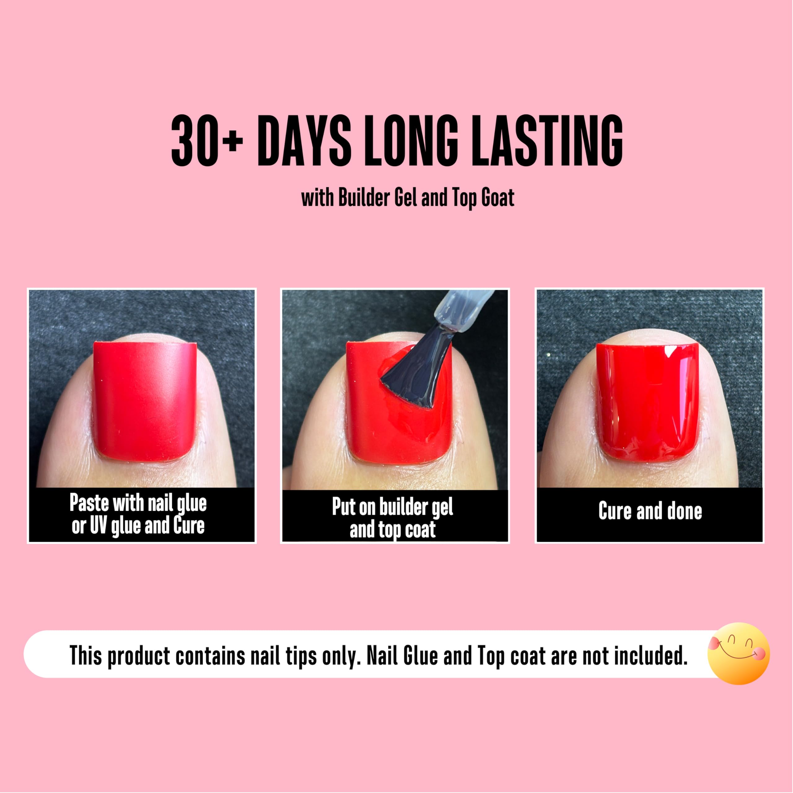 NOVO OVO Red Toe Nail Tips Square - 240Pcs Soft Gel Press On Toenails, 15 Sizes, Wide Fit