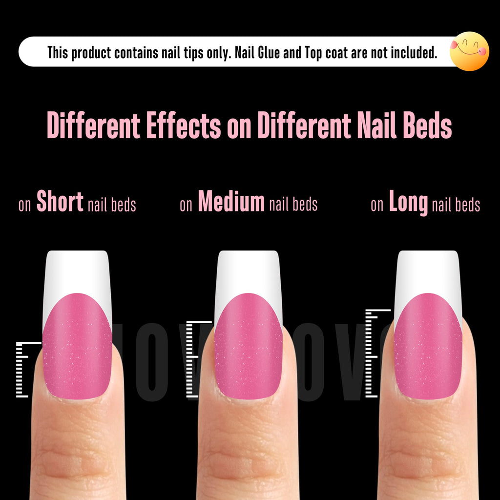 NOVO OVO White French Tip Square Nail Tips – Rose Pink, Extra Thick Soft Gel, 240 pcs (15 Sizes)