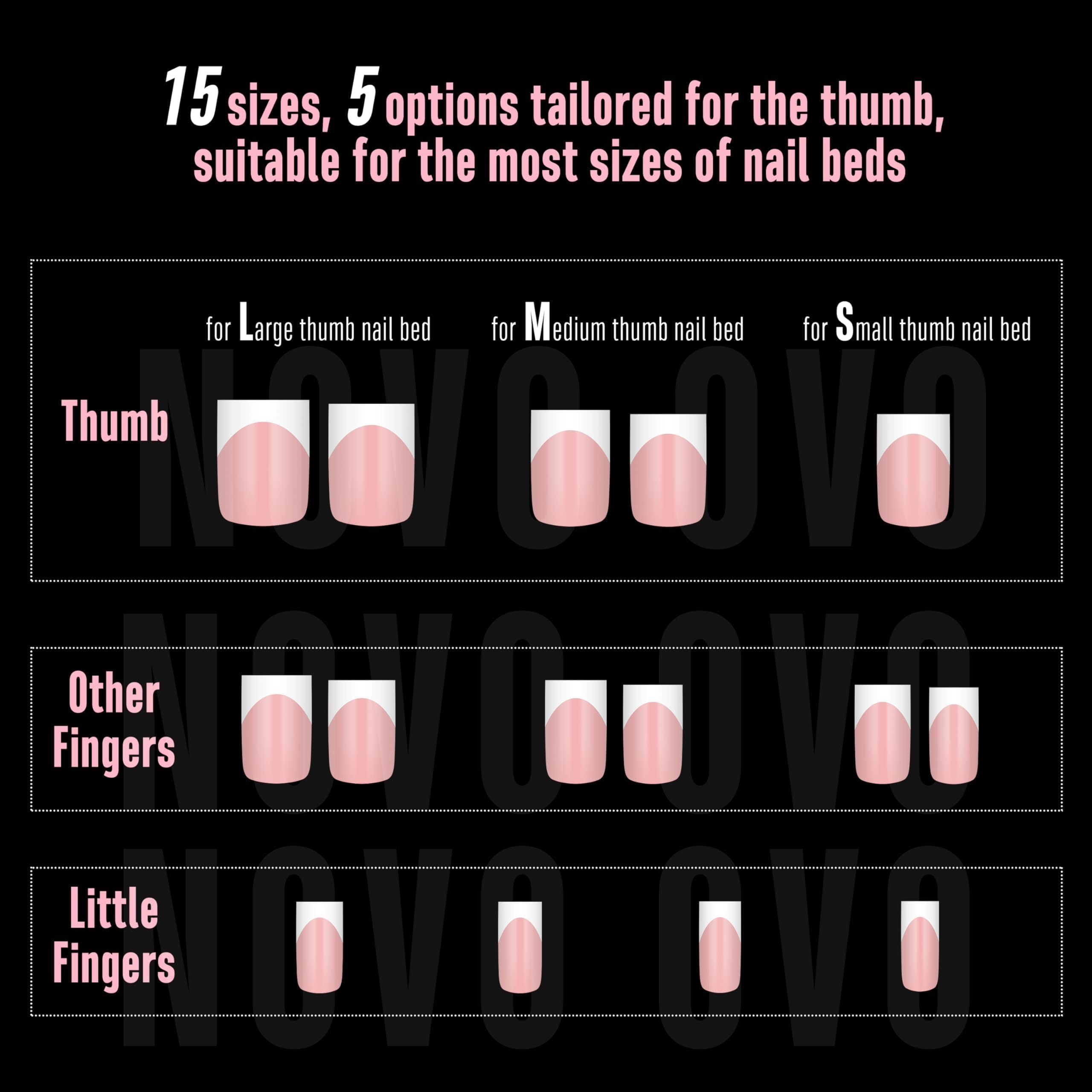 NOVO OVO Short Sharp Square White French Tip Nail Tips – Baby Pink Press-On, 240 pcs, 15 Sizes
