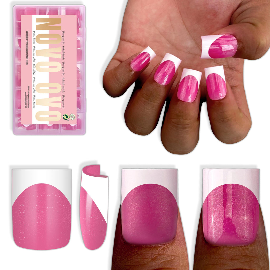 NOVO OVO Short Sharp Square White French Tip Nails – Press-On, 15 Sizes, 240 pcs