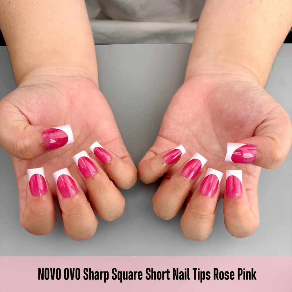 NOVO OVO Short Sharp Square White French Tip Nails – Press-On, 15 Sizes, 240 pcs