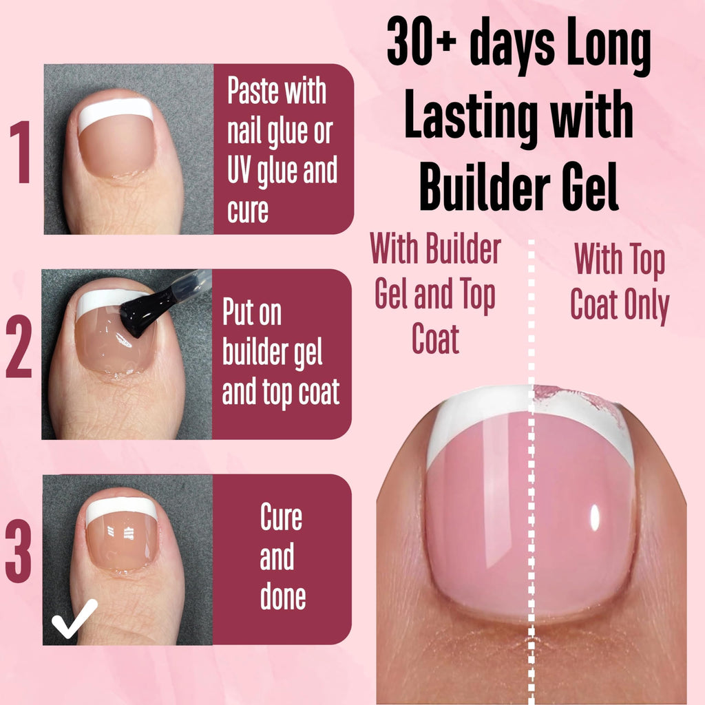 NOVO OVO Fake Toe Nail Tips – French Tip Soft Gel Pedicure Kit, 360Pcs, 15 Sizes, Matte Full Cover