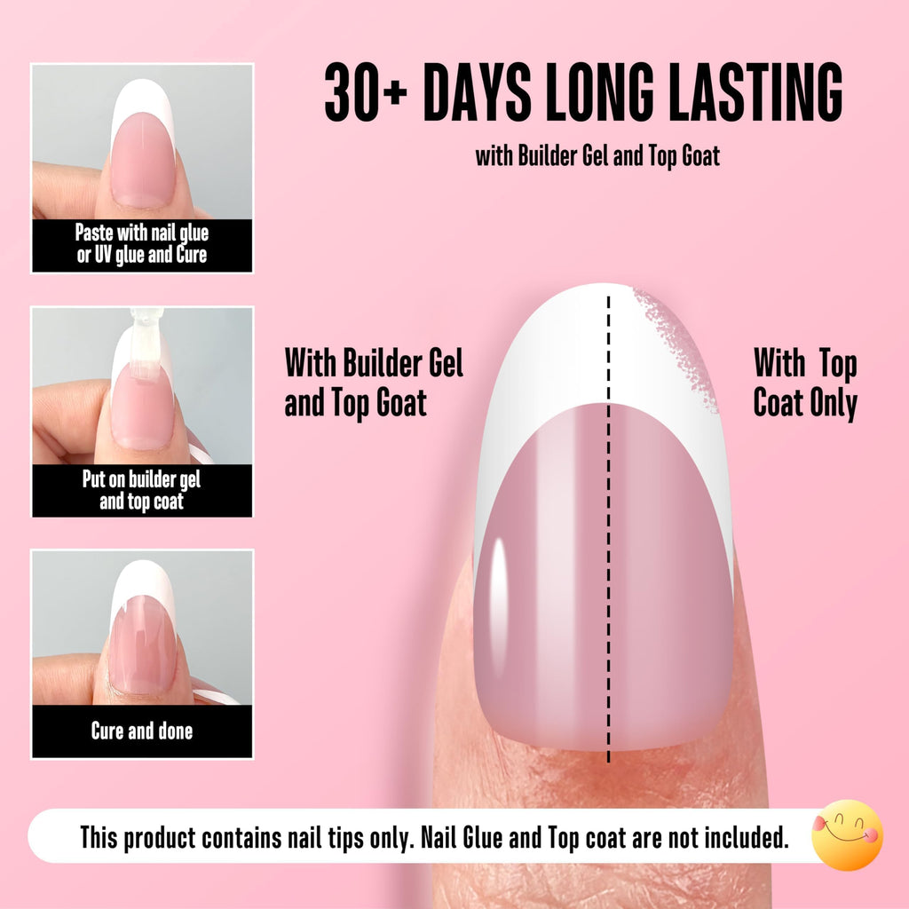 NOVO OVO White French Tip Oval Nails Berry Pink – Extra Thick Soft Gel Press-On, No Glue, 240 pcs, 15 sizes