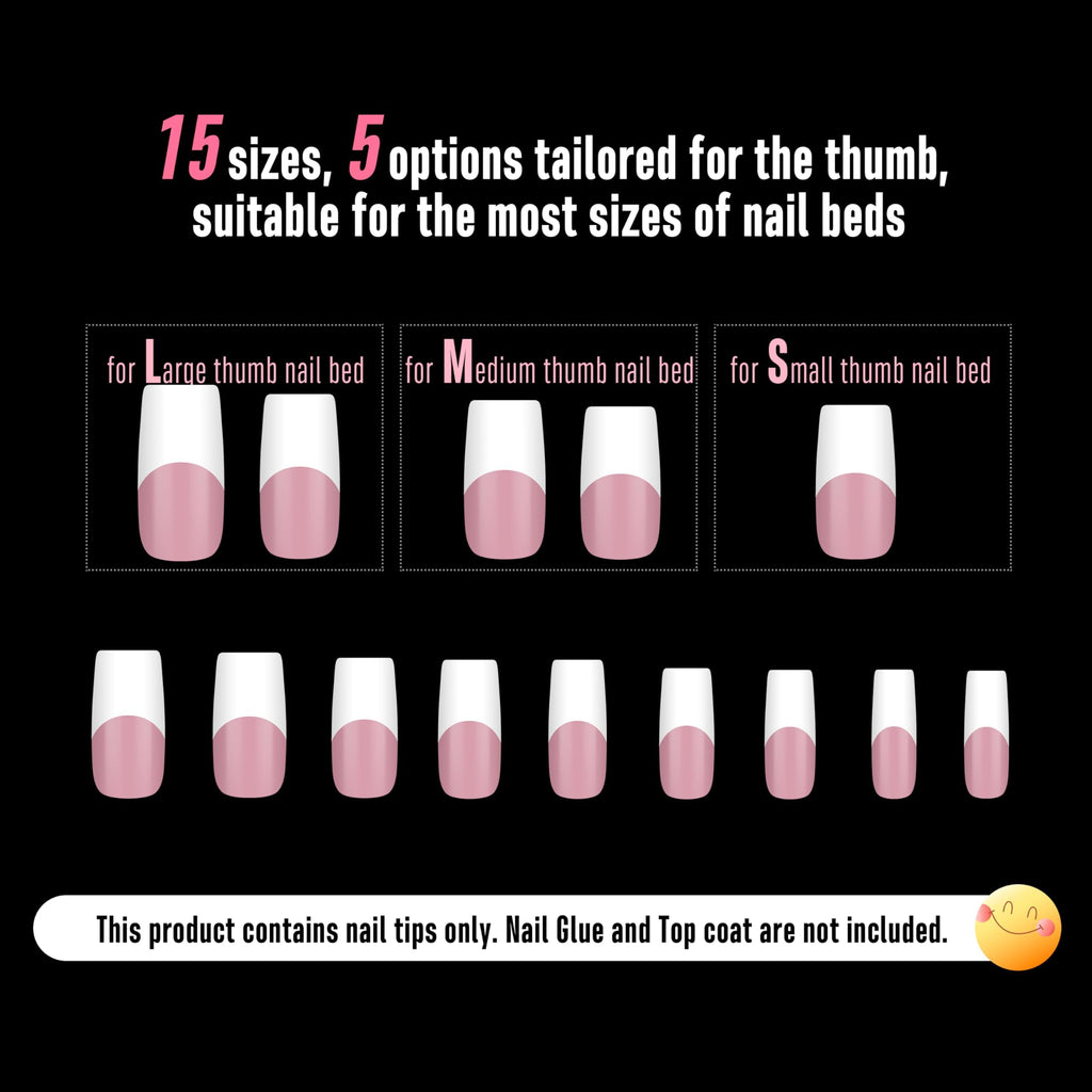 NOVO OVO Old School Wide White French Tip Nail Tips – Press On, Extra Thick Soft Gel, 15 Sizes, 240 pcs