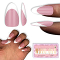NOVO OVO White French Tip Almond Nail Tips Berry Pink – 240 pcs, 15 Sizes