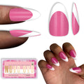 NOVO OVO White French Tip Almond Nail Tips – Rose Pink, Extra Thick Soft Gel Press-On (240 pcs)