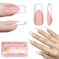 NOVO OVO White French Tip Medium Coffin Nail Tips – Baby Pink, Extra Thick Soft Gel, 240 pcs (15 Sizes)