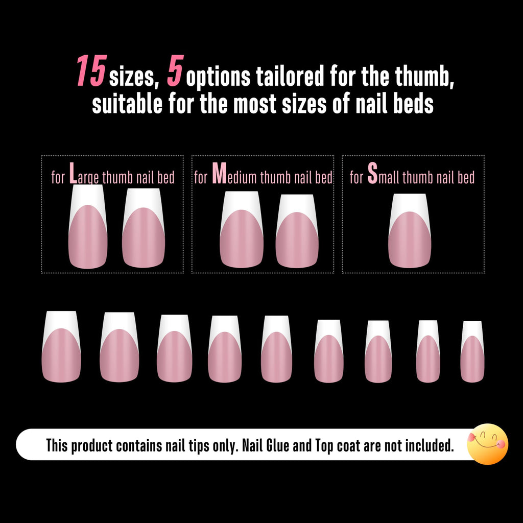 NOVO OVO White French Tip Coffin Nail Tips – Berry Pink, Extra Thick Soft Gel, 240 pcs, 15 Sizes (No Glue Included)