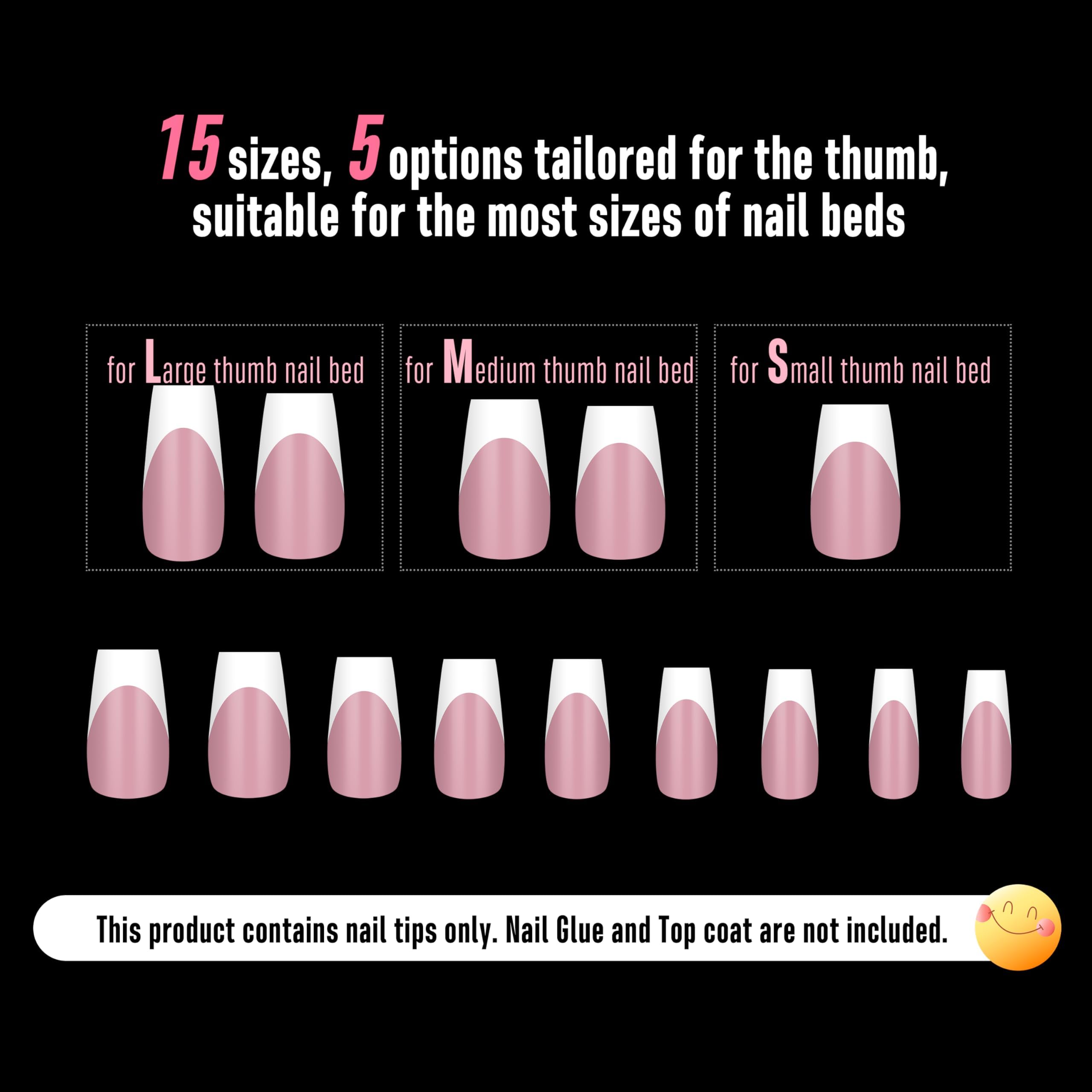 NOVO OVO White French Tip Coffin Nail Tips – Berry Pink, Extra Thick Soft Gel, 240 pcs, 15 Sizes (No Glue Included)