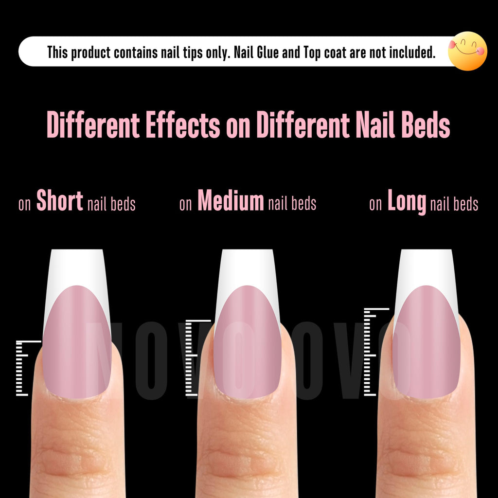 NOVO OVO White French Tip Coffin Nail Tips – Berry Pink, Extra Thick Soft Gel, 240 pcs, 15 Sizes (No Glue Included)