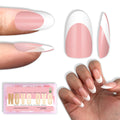 NOVO OVO White French Tip Oval Nail Tips – Baby Pink Press-On, Extra Thick Soft Gel, 240 pcs, 15 Sizes