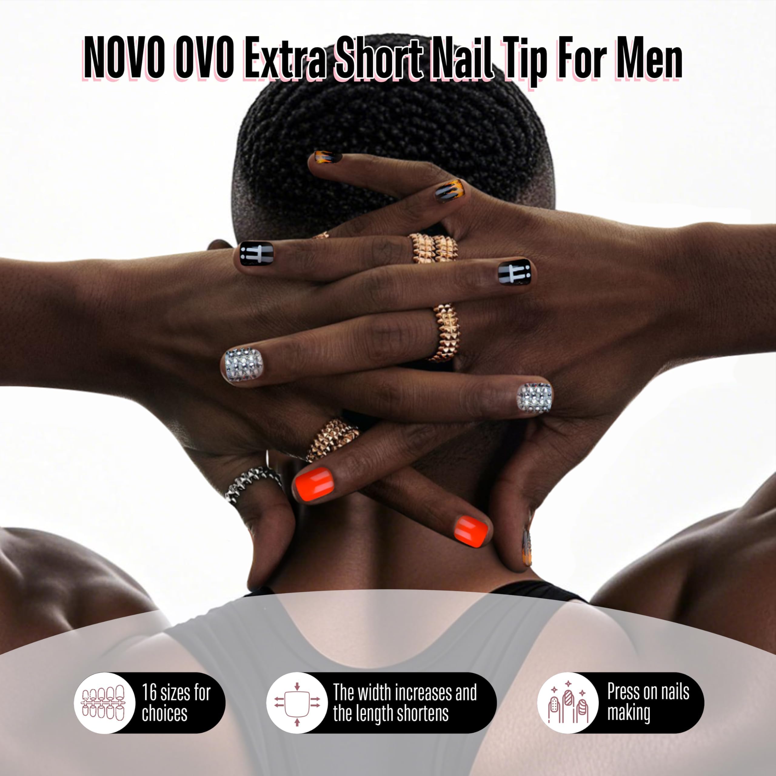 NOVO OVO Extra Short Nail Tips for Wide Nail Beds – 16 Sizes x 640pcs