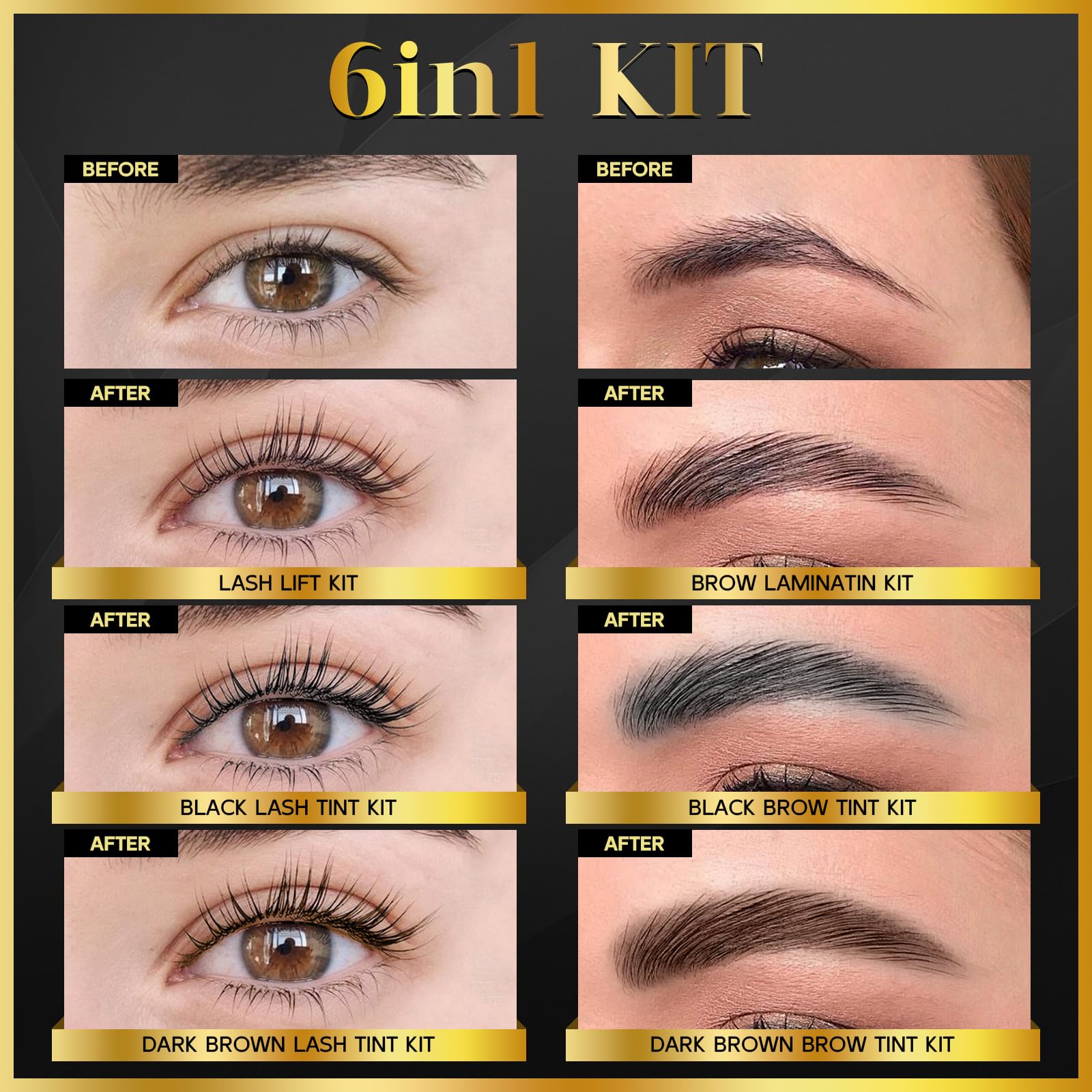 Novobey Upgraded Lash Lift & Brow Lamination Kit 4in1 – Double Black Brown, Salon & Home Use