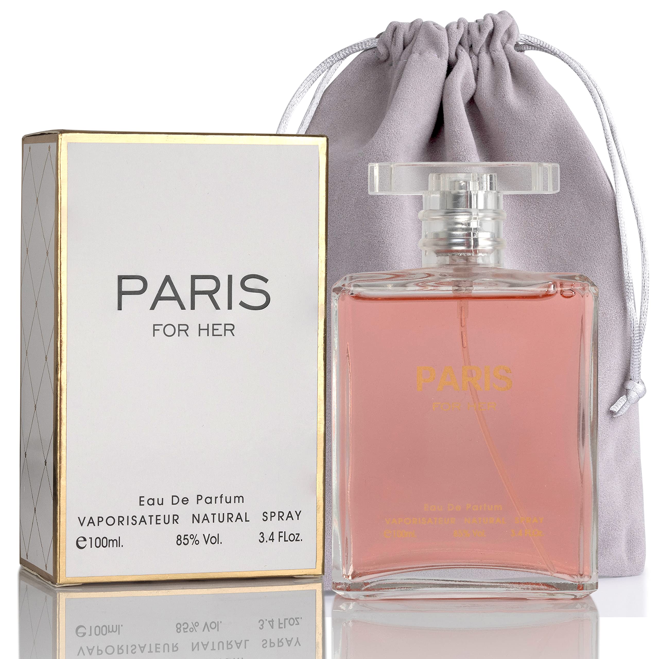 NovoGlow Paris For Her Eau de Parfum – 3.4 oz Gift Set with Suede Pouch