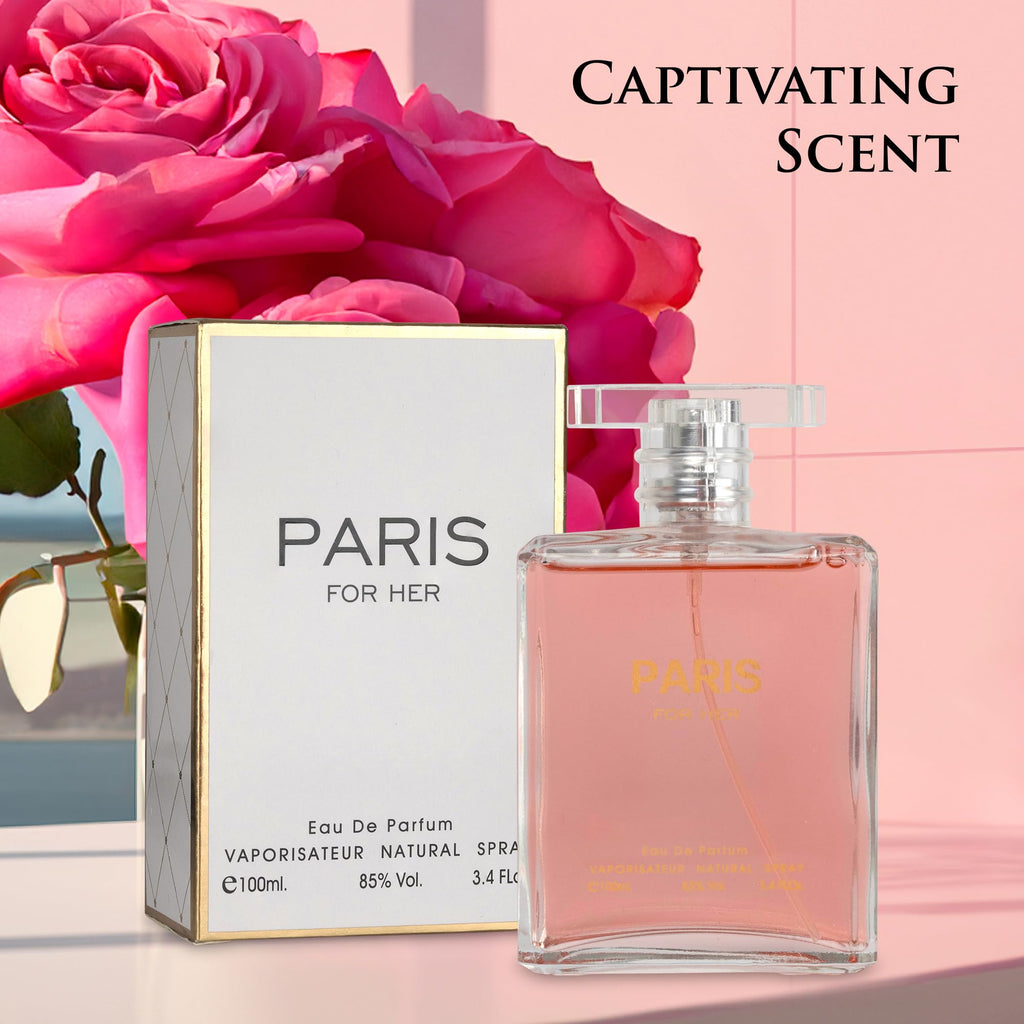 NovoGlow Paris For Her Eau de Parfum – 3.4 oz Gift Set with Suede Pouch