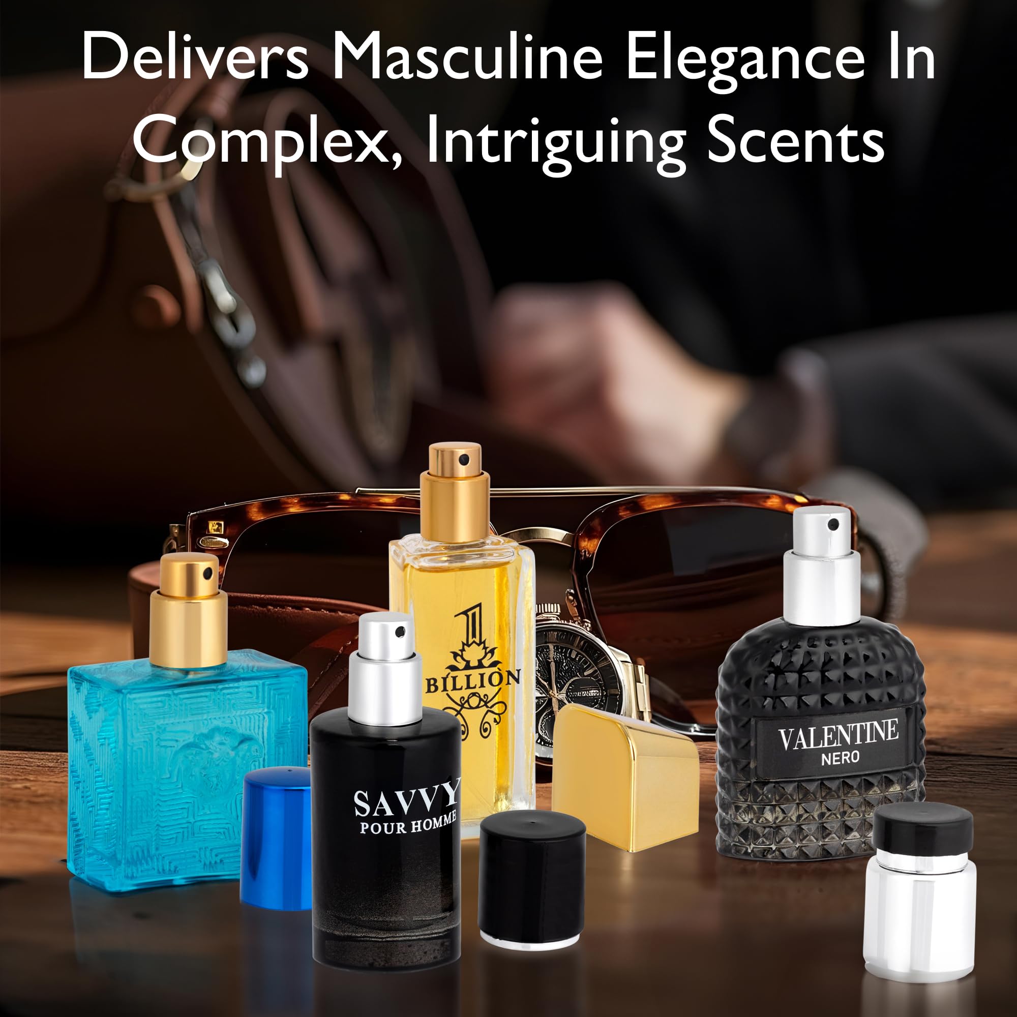 NovoGlow Signature Scent 4-Piece Mini Fragrance Set for Men – Verse Adonis, Valentine Nero, Savvy & 1 Billion (30ml Each)