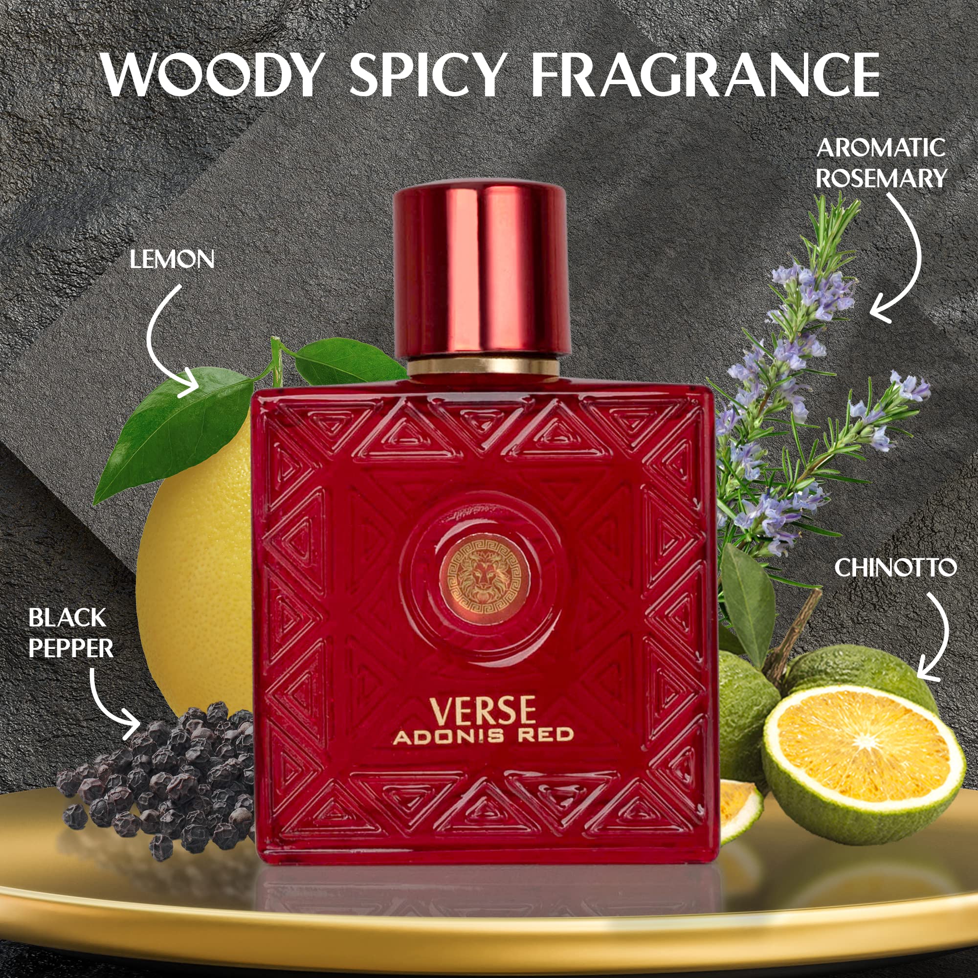 NovoGlow Verse Adonis Red for Men – 100ml EDP | Long-Lasting Fruity-Woody Floral Scent + Carrying Pouch