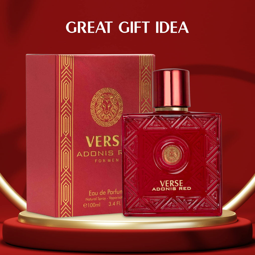 NovoGlow Verse Adonis Red for Men – 100ml EDP | Long-Lasting Fruity-Woody Floral Scent + Carrying Pouch