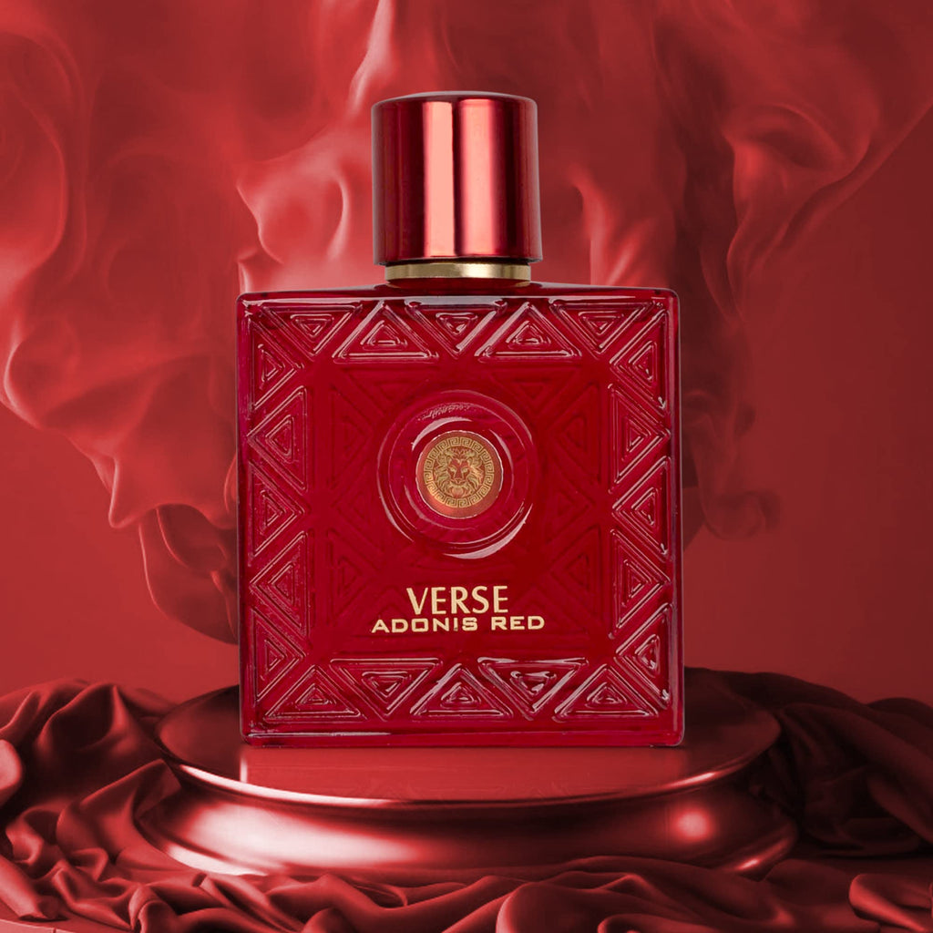 NovoGlow Verse Adonis Red for Men – 100ml EDP | Long-Lasting Fruity-Woody Floral Scent + Carrying Pouch
