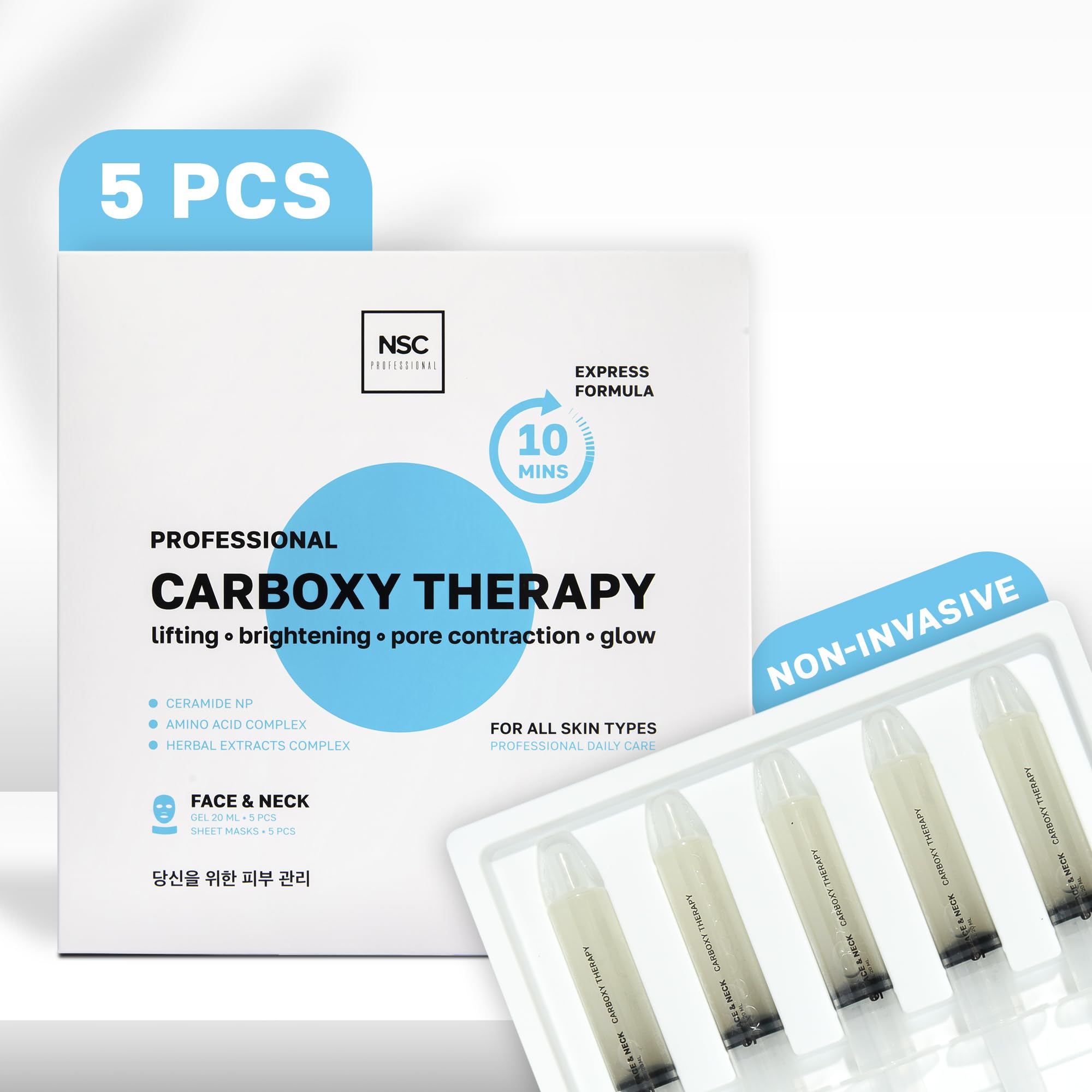 NSC Name Skin Care Carboxy CO2 Therapy Masks Set of 5 – Hydrating Oxygen Treatment for Face & Neck