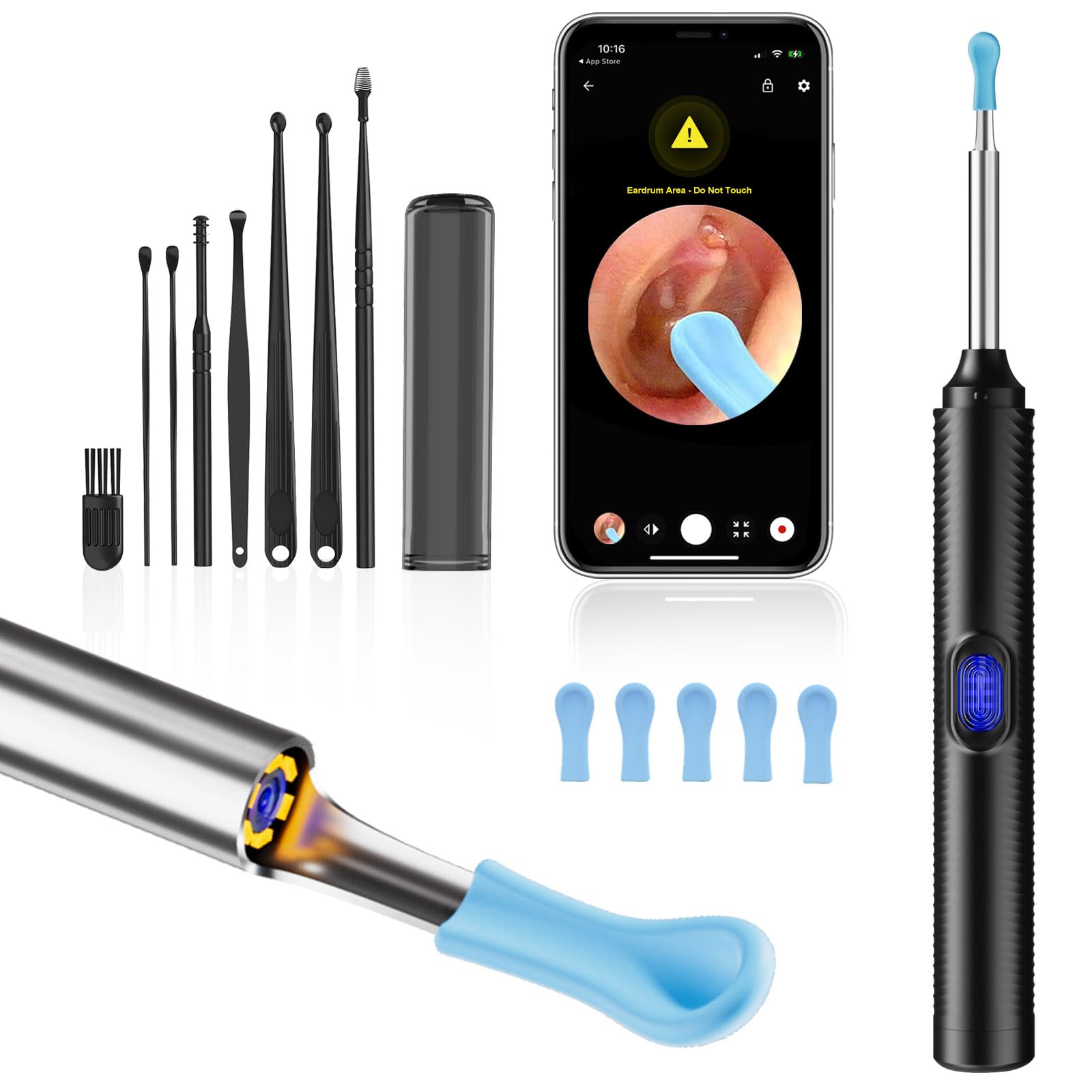 Ntgiso AI Eardrum Alert & Ear Wax Removal Kit — 1080P HD Otoscope Camera, 6-Axis Gyro, Waterproof Lens