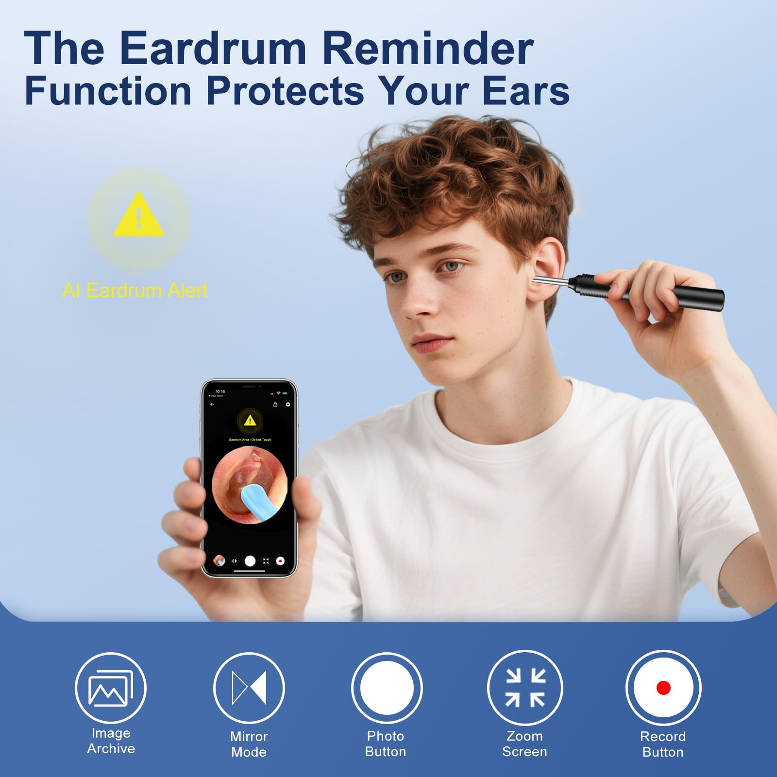 Ntgiso AI Eardrum Alert & Ear Wax Removal Kit — 1080P HD Otoscope Camera, 6-Axis Gyro, Waterproof Lens