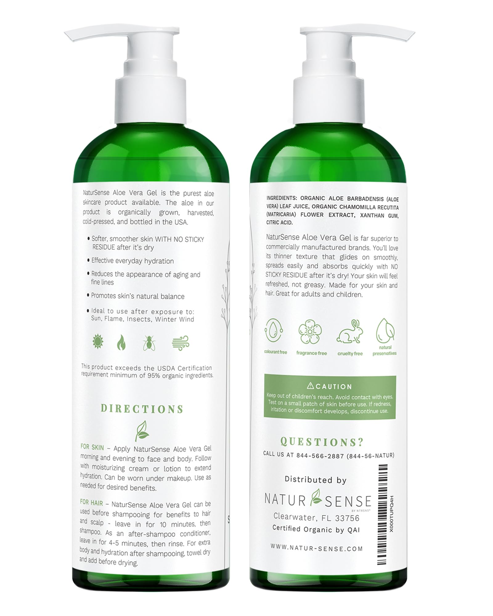 NaturSense USDA Organic Aloe Vera Gel – Deep Hydration for Face, Hair & Skin (12 oz)