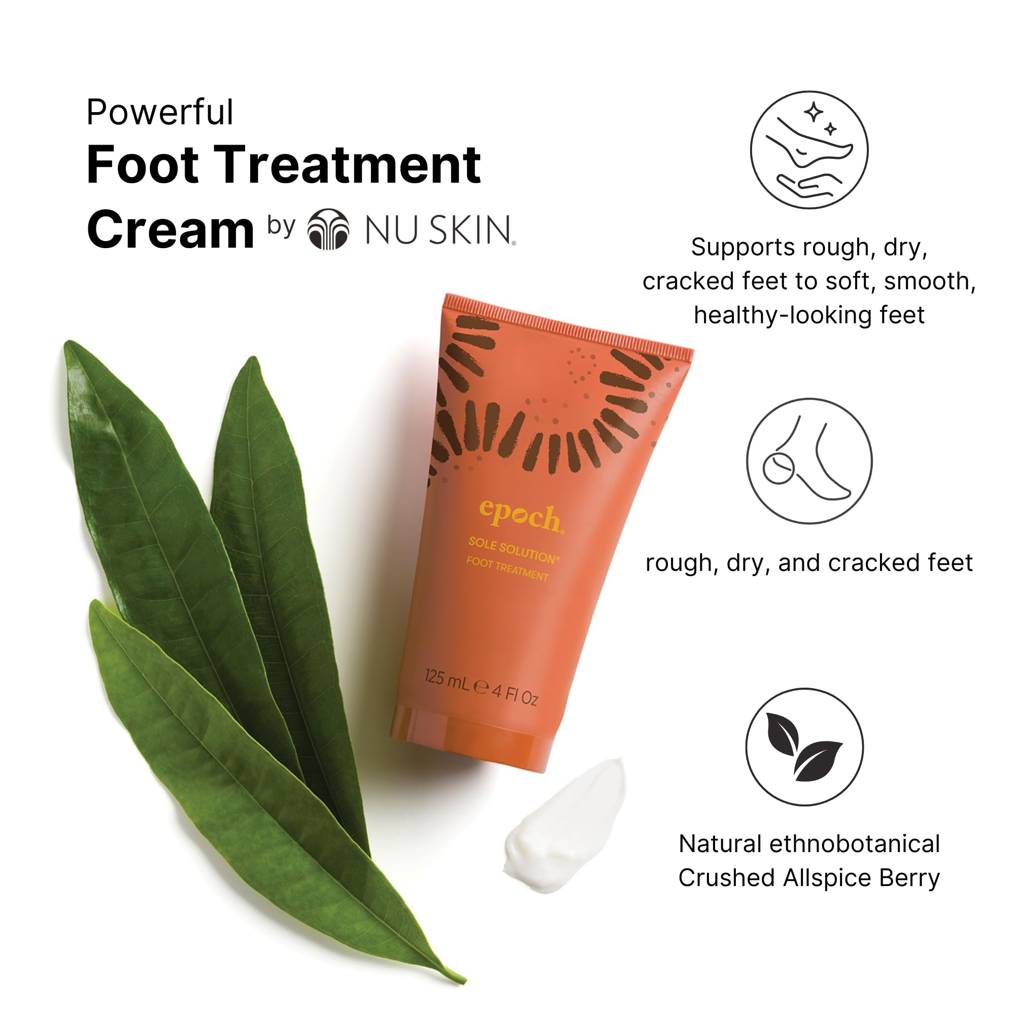 Nu Skin Epoch Sole Solution Foot Treatment | Intensive Moisturizing Cream for Dry Feet, Rough Skin & Cracked Heels | 4 oz | 2 Pack