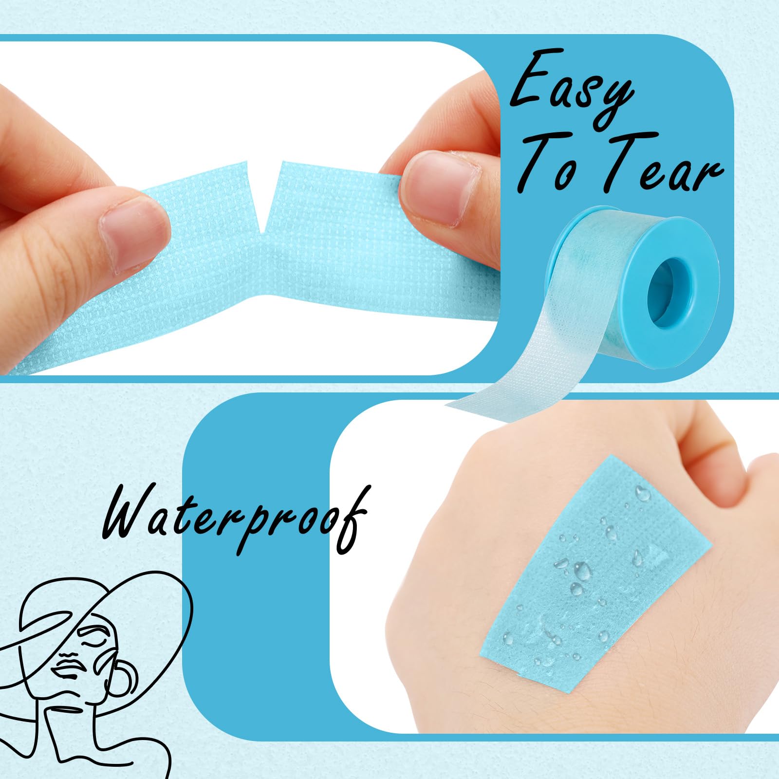 Nuanchu 4 Rolls Lash Tape for Eyelash Extensions – Breathable Skin-Friendly Blue Microporous Tape 0.98in x 3.9yd