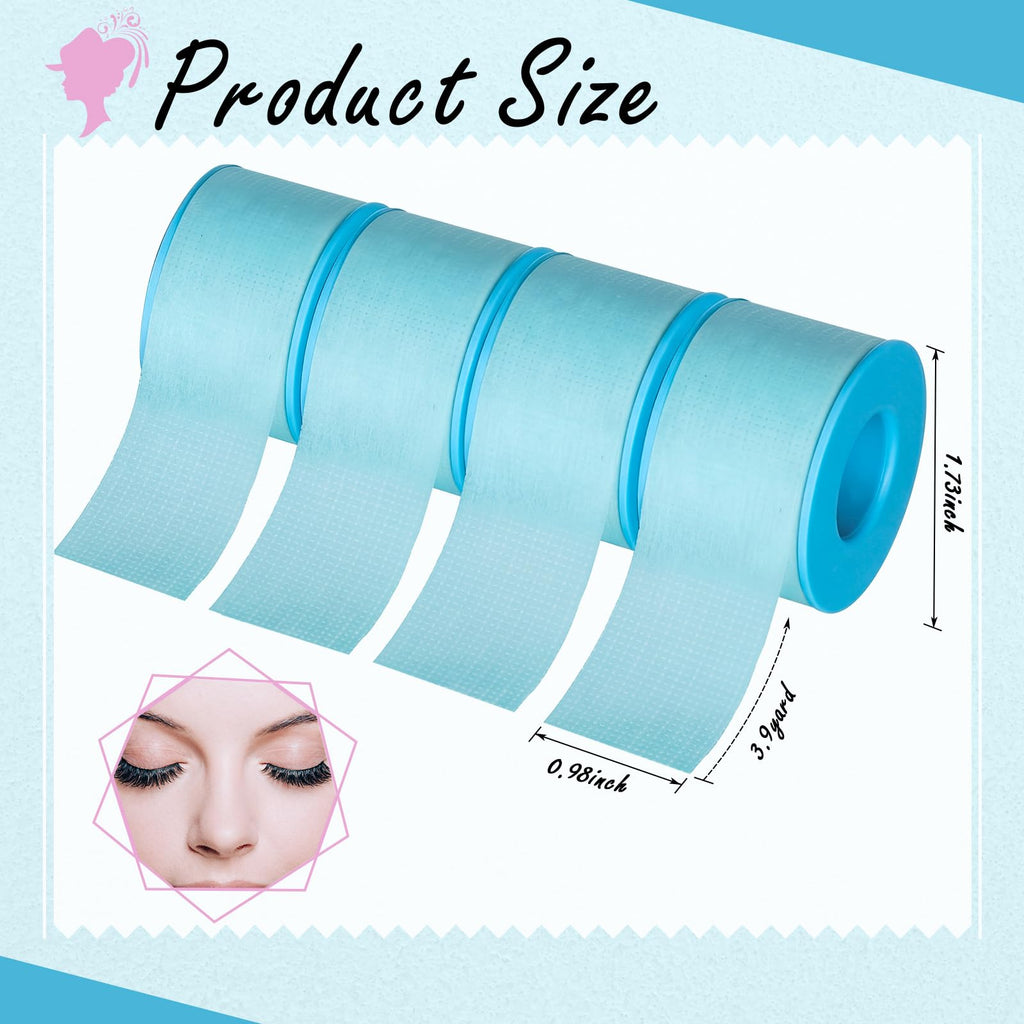 Nuanchu 4 Rolls Lash Tape for Eyelash Extensions – Breathable Skin-Friendly Blue Microporous Tape 0.98in x 3.9yd