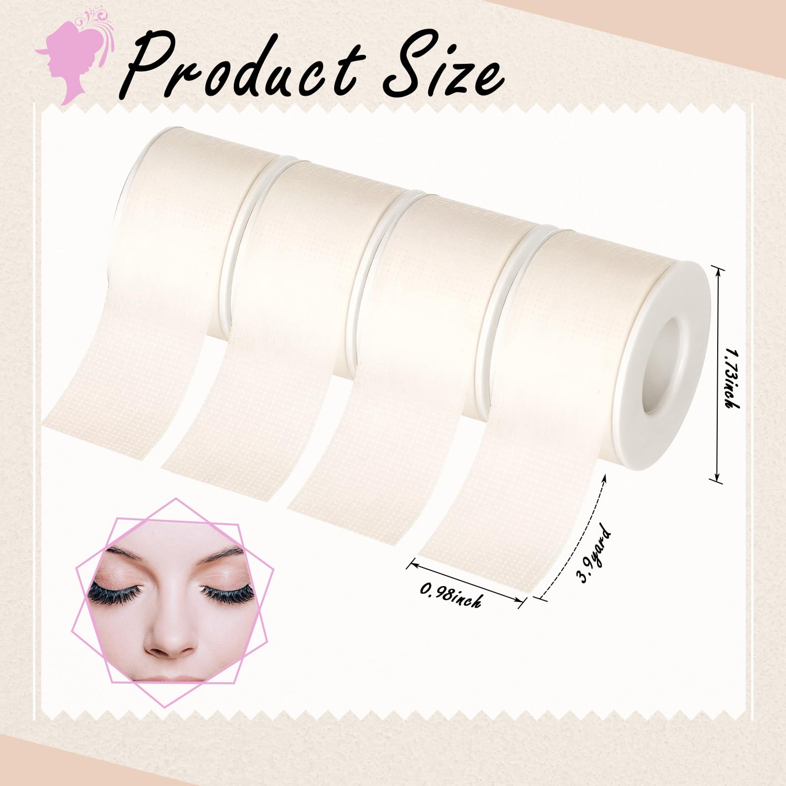 Nuanchu 4 Rolls Lash Tape for Eyelash Extensions — Breathable, Skin-Friendly, 0.98 in x 3.9 yd